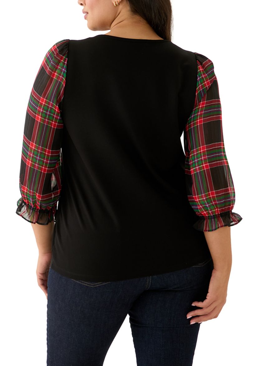 Plus Size 3/4 Printed Blouson Sleeve Blouse