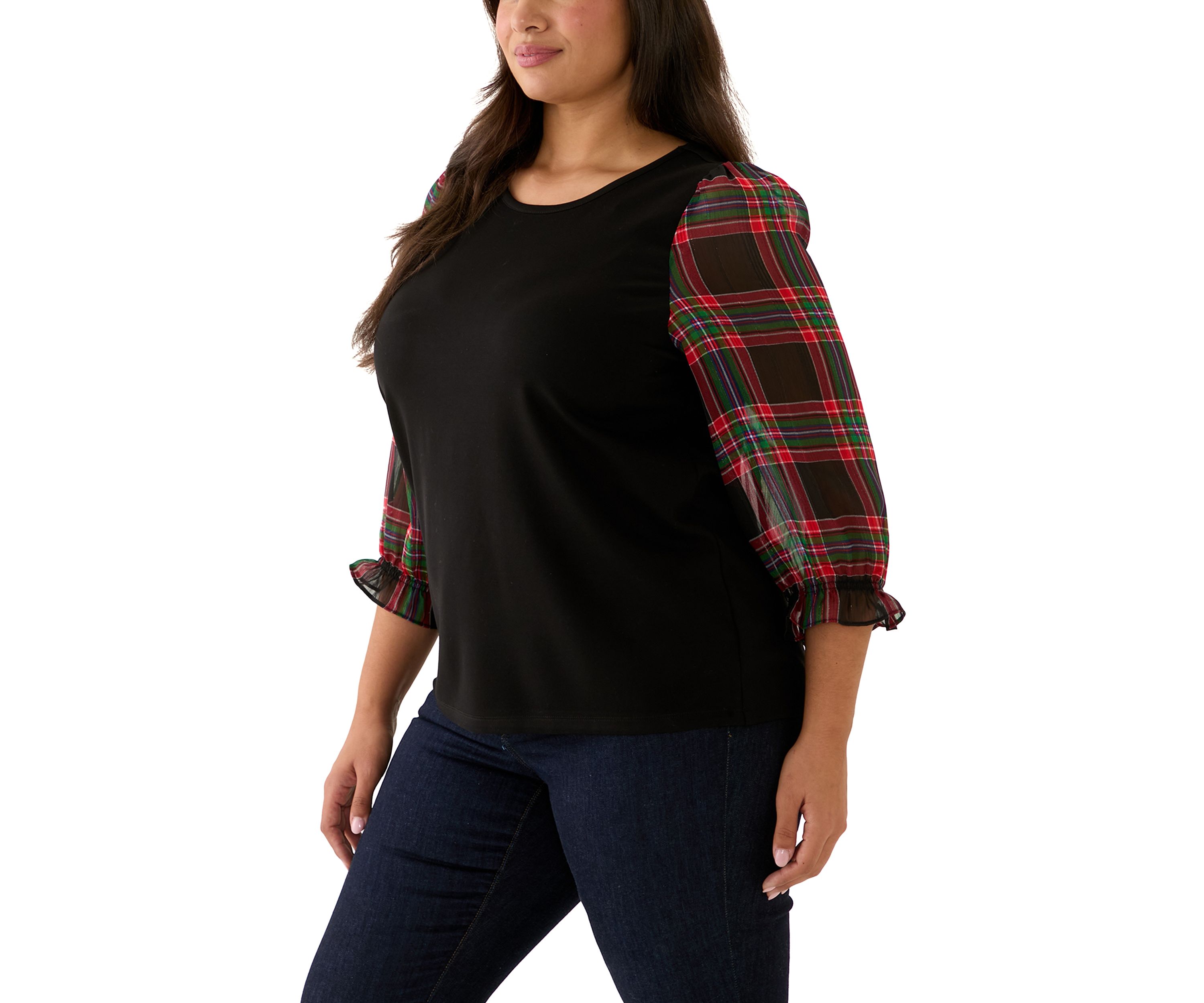 Plus Size 3/4 Printed Blouson Sleeve Blouse