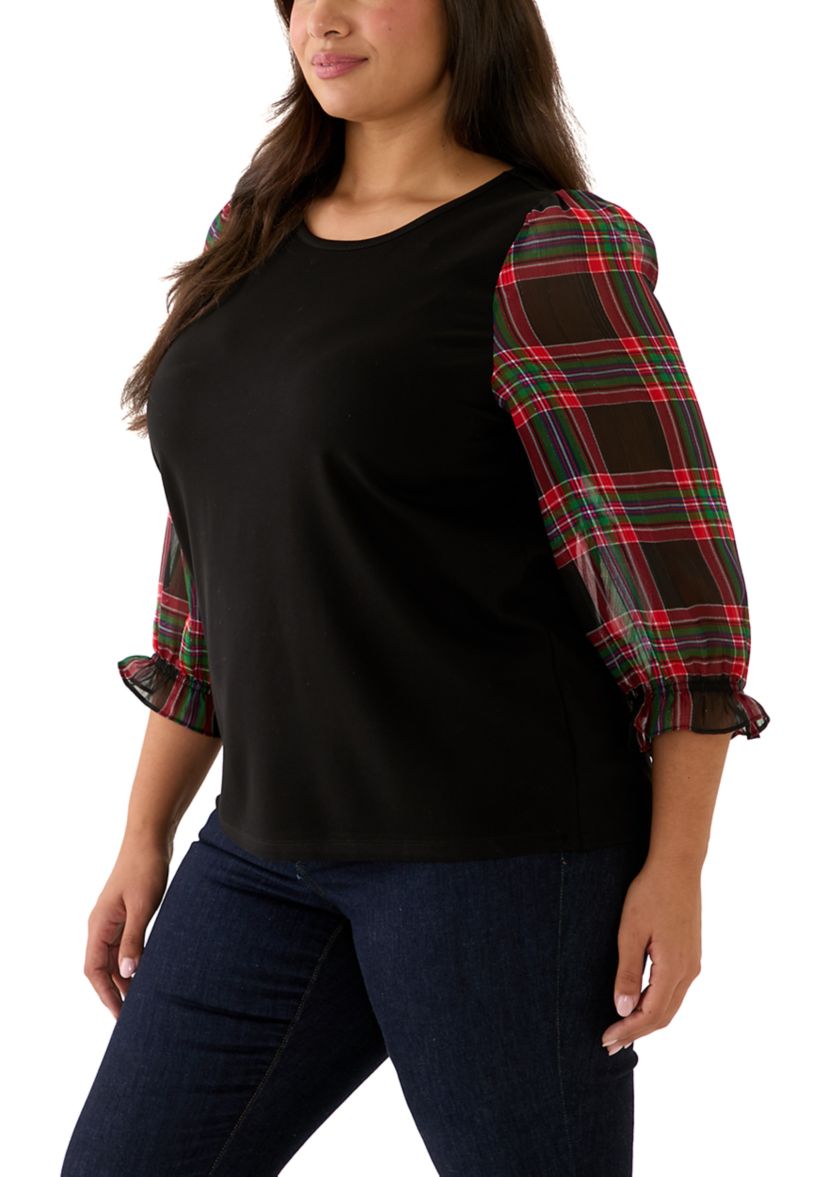 Plus Size 3/4 Printed Blouson Sleeve Blouse