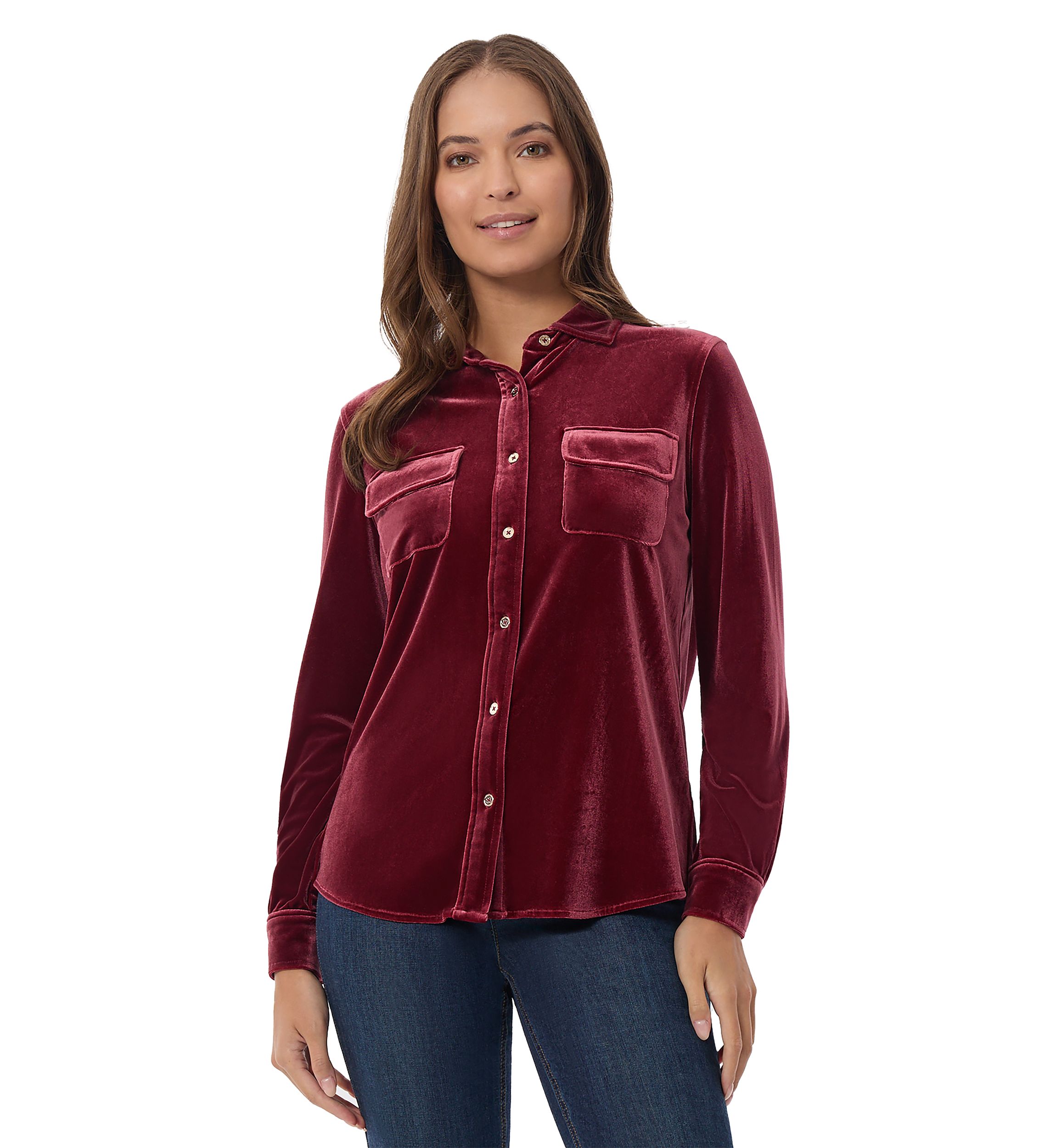 Womens Velour Button Down Shirt