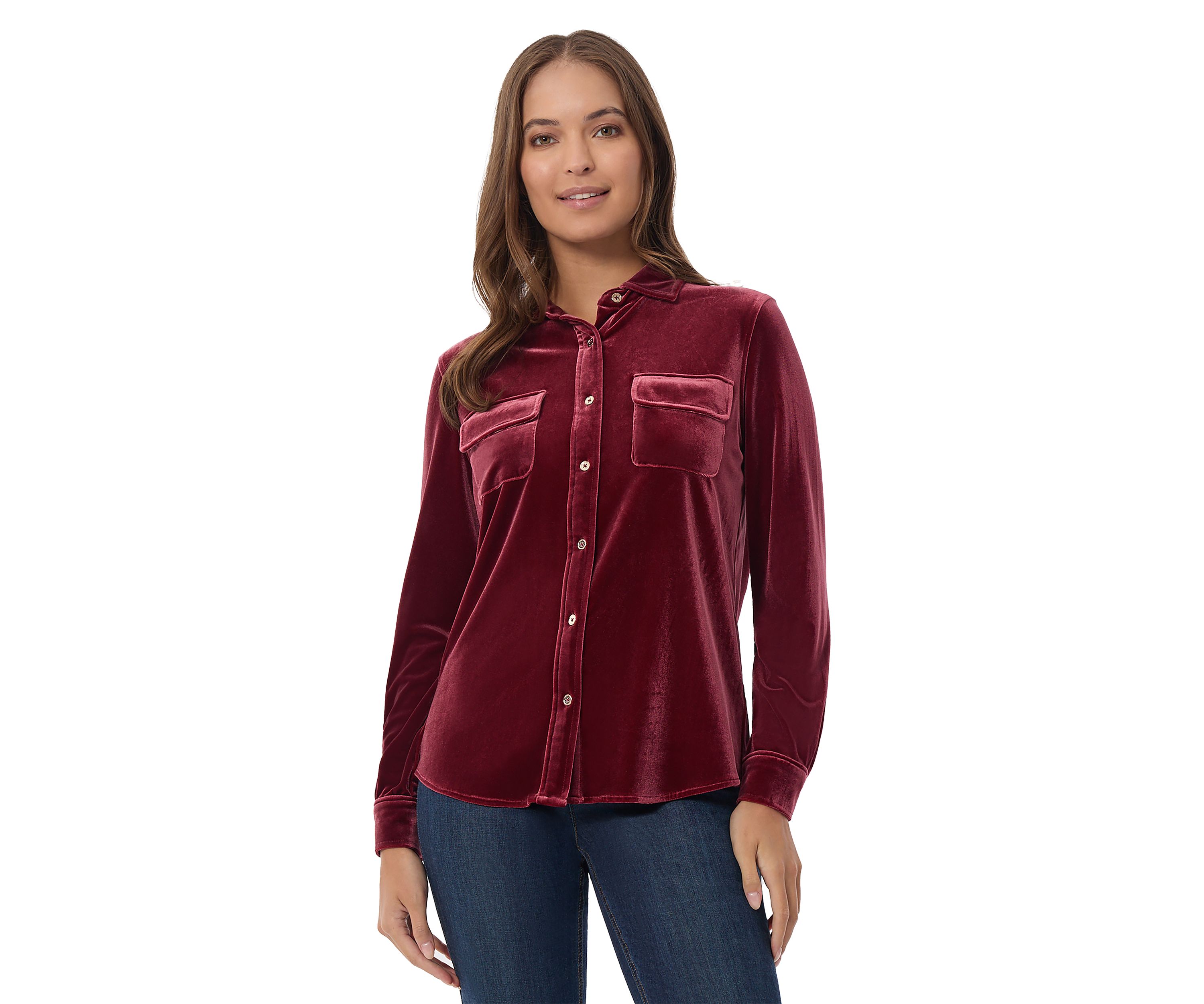 Womens Velour Button Down Shirt