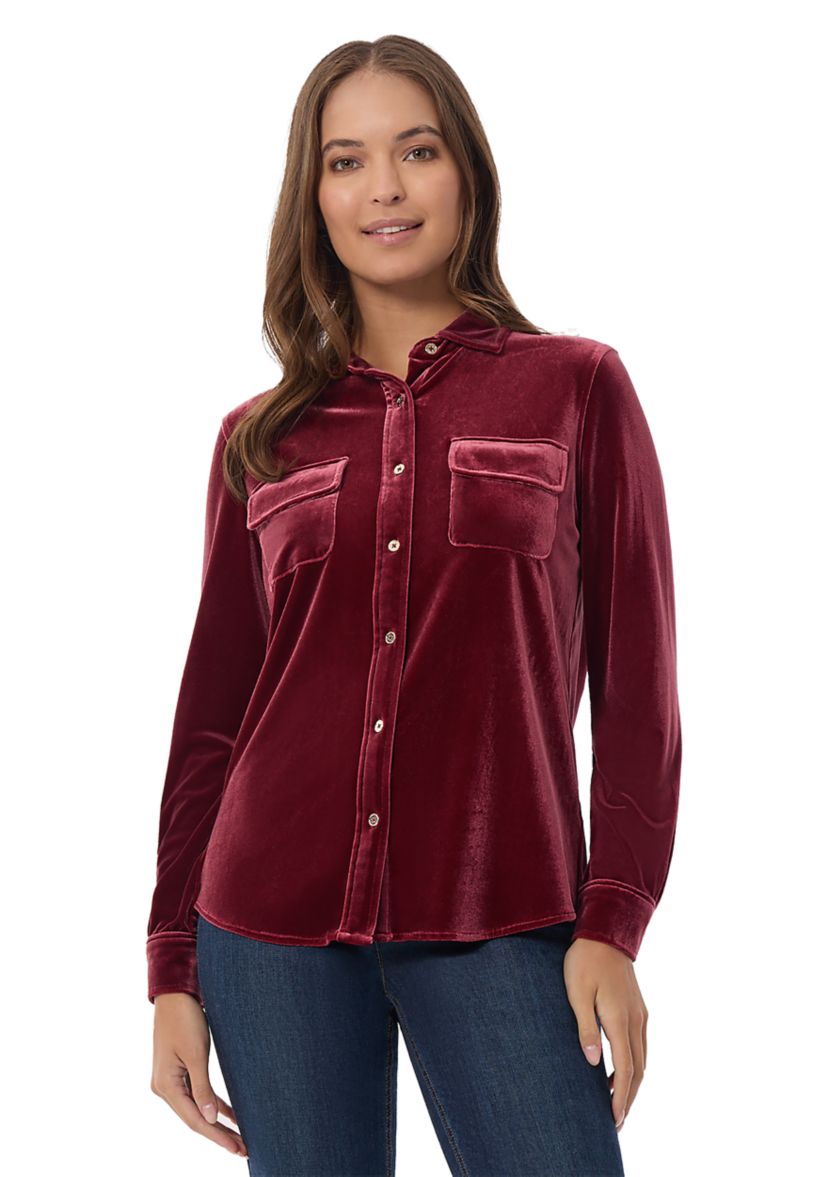 Womens Velour Button Down Shirt