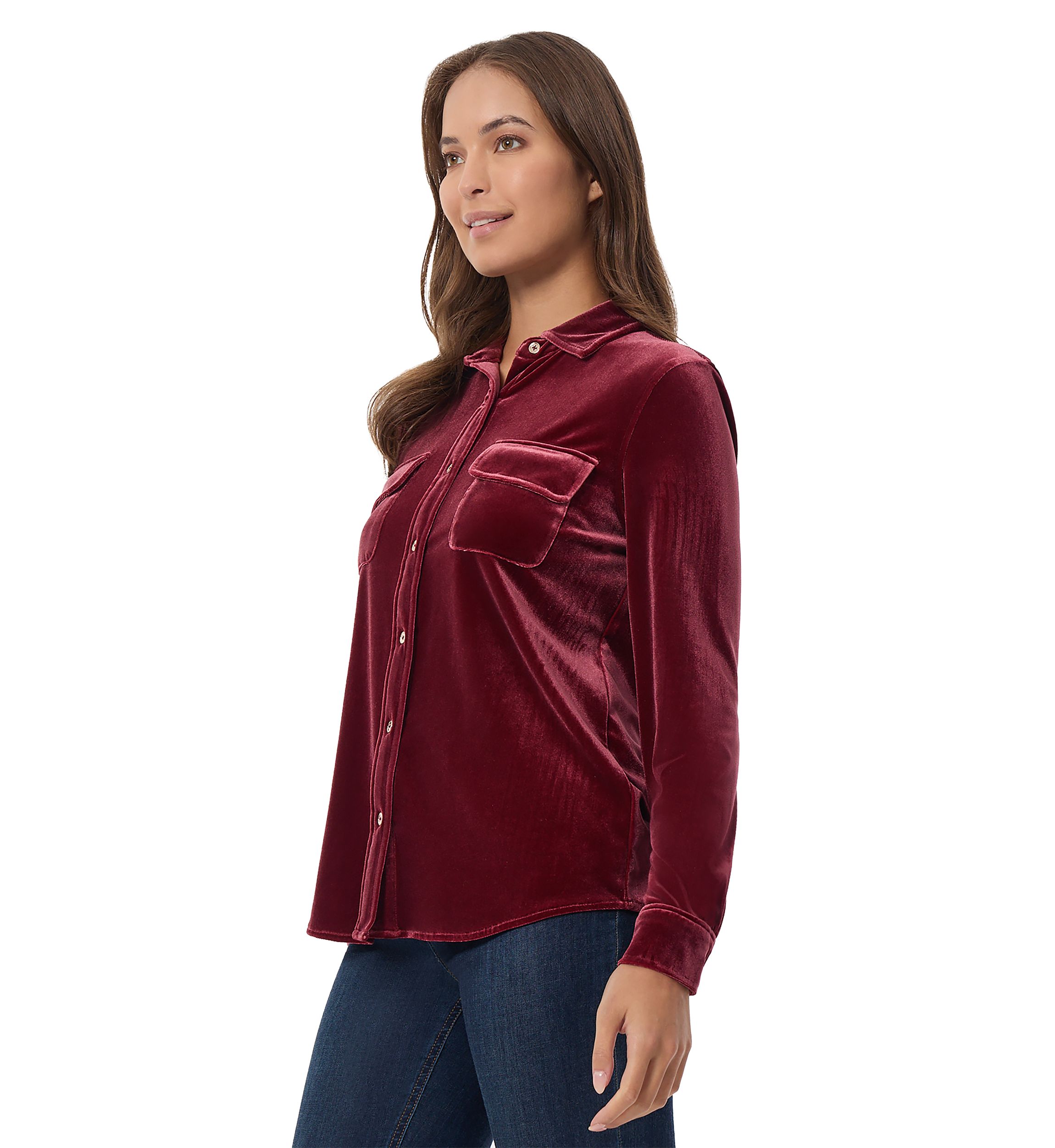 Womens Velour Button Down Shirt