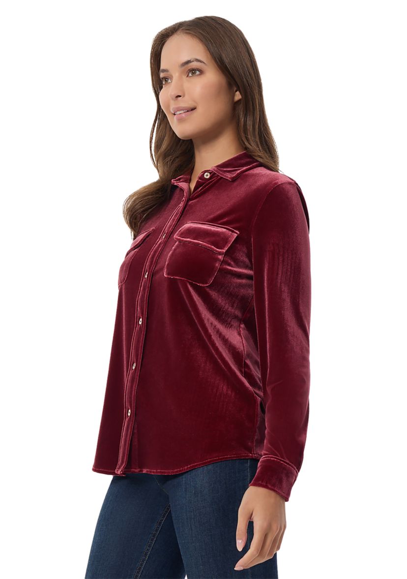 Womens Velour Button Down Shirt