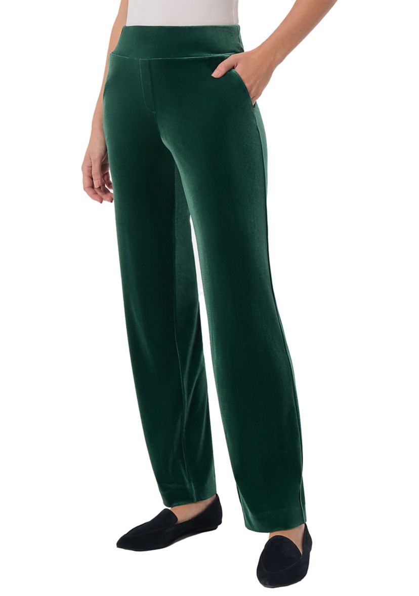 Petite Stretch Velour Pull On Straight Pants