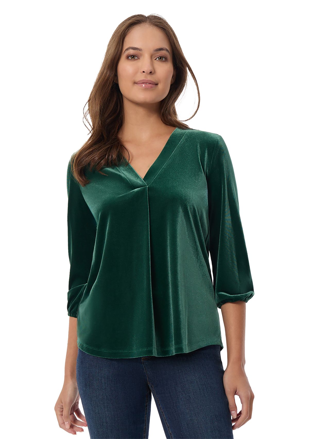 Womens 3/4 Sleeve Velour Blouse 