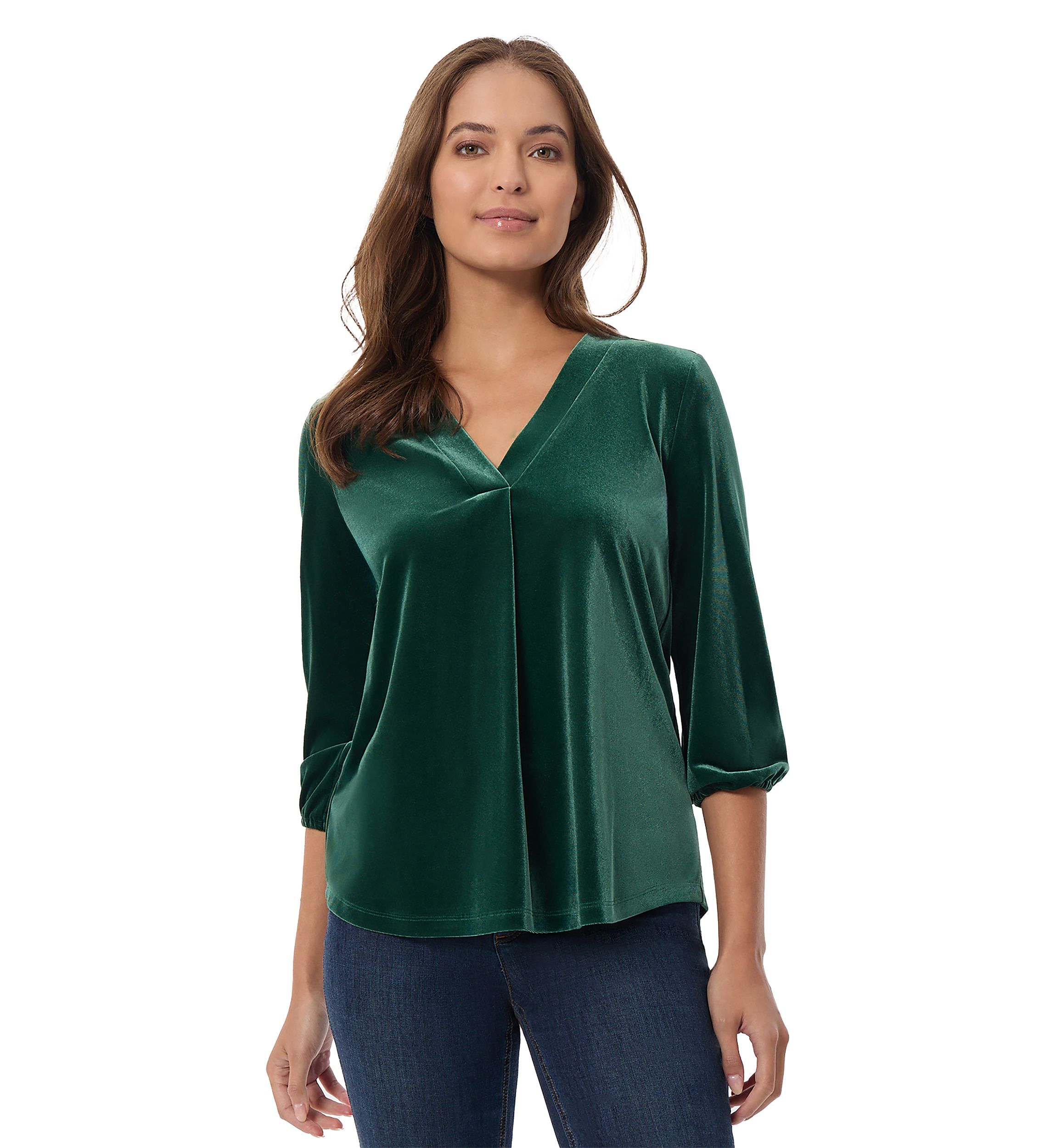 Womens 3/4 Sleeve Velour Blouse 