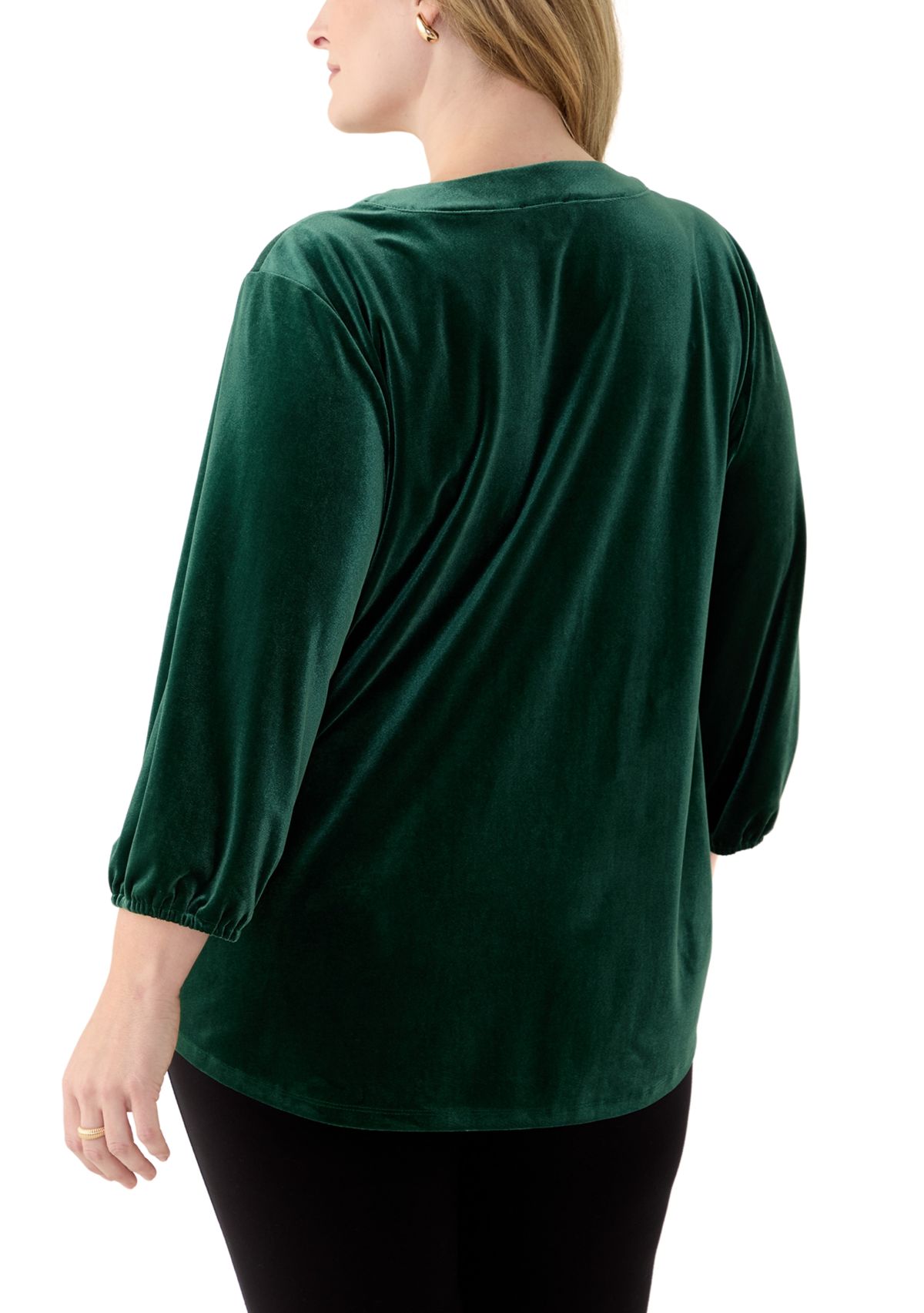 Plus Size 3/4 Sleeve Pleat Front Velour Top 