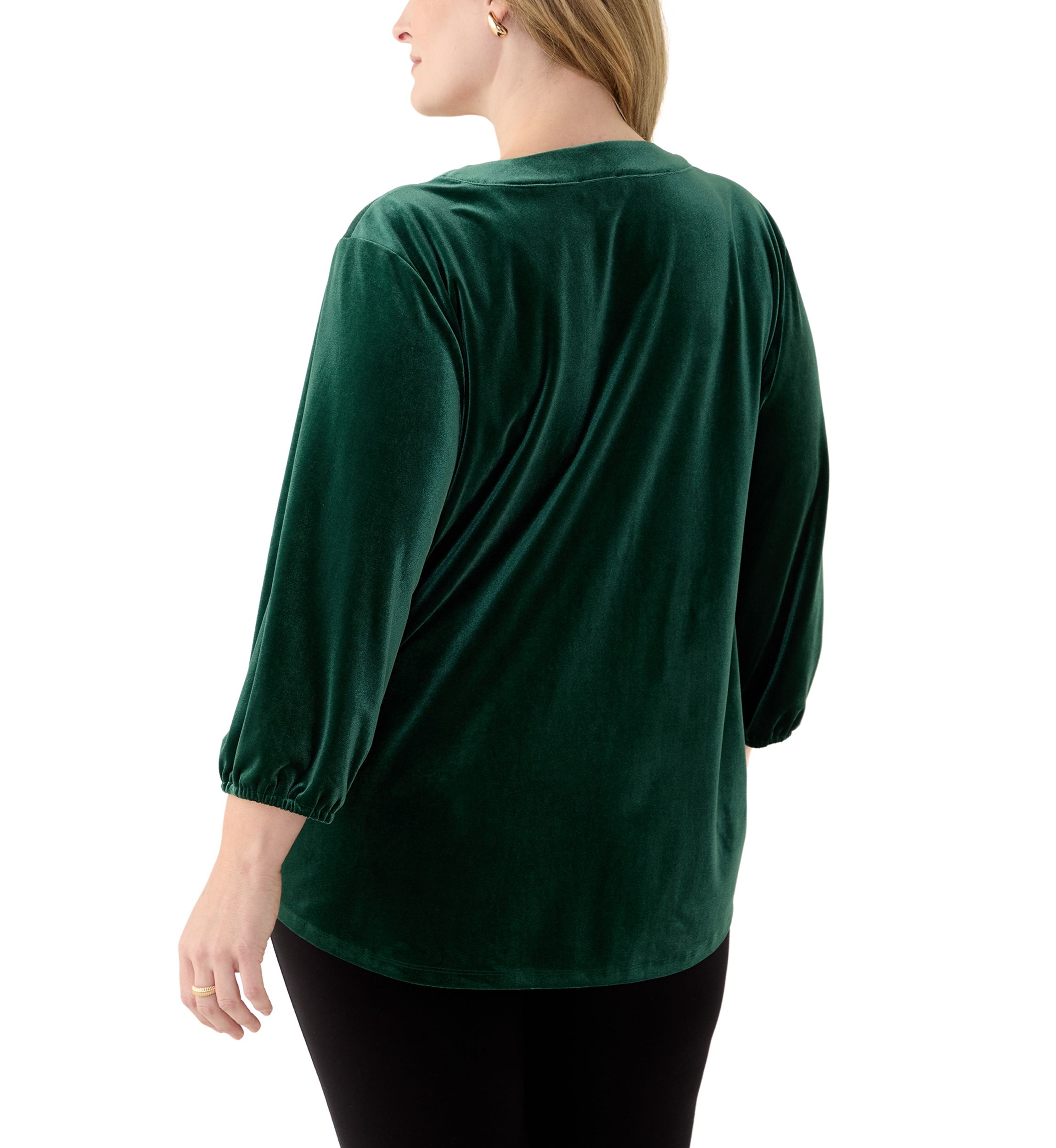 Plus Size 3/4 Sleeve Pleat Front Velour Top 