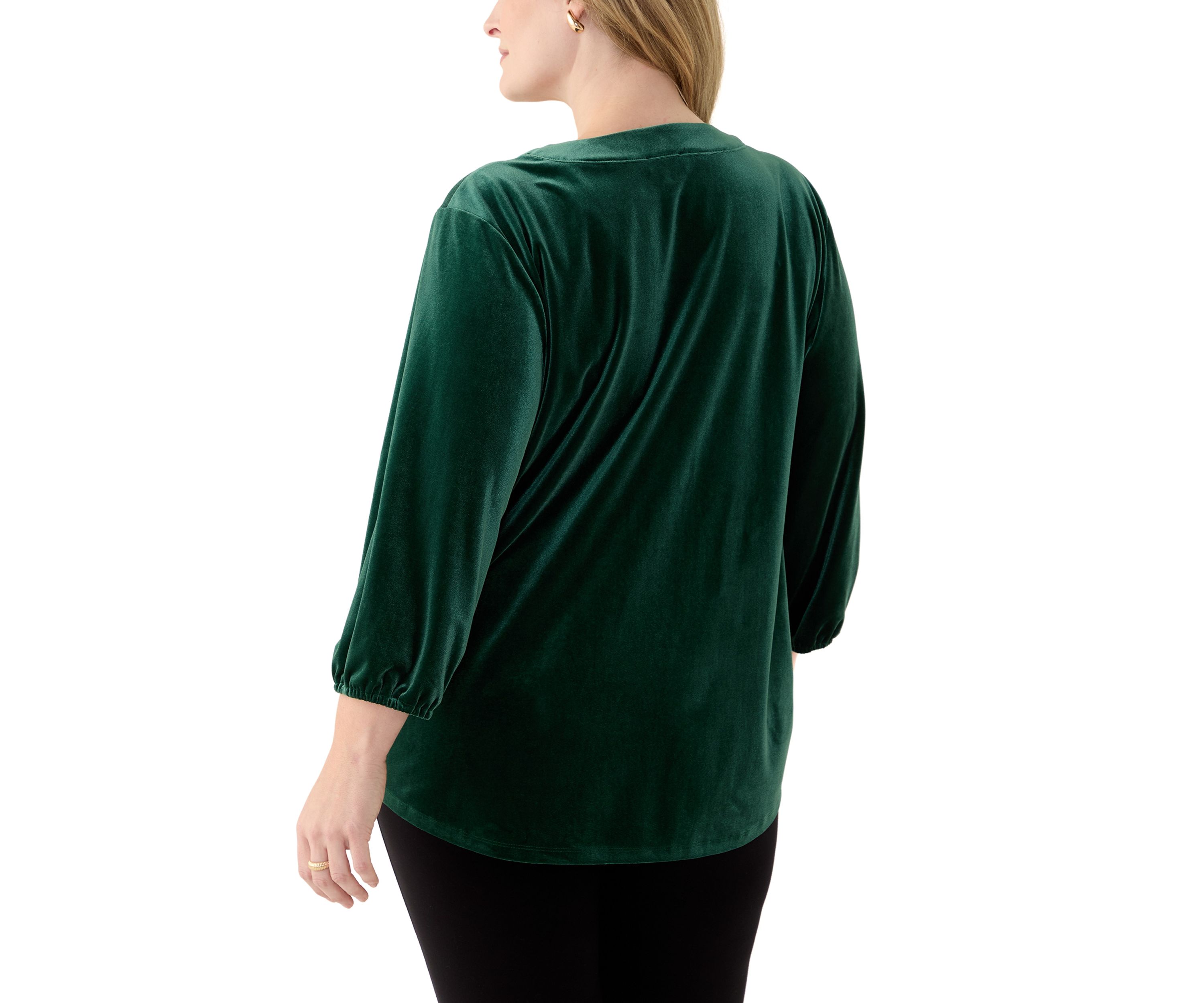 Plus Size 3/4 Sleeve Pleat Front Velour Top 