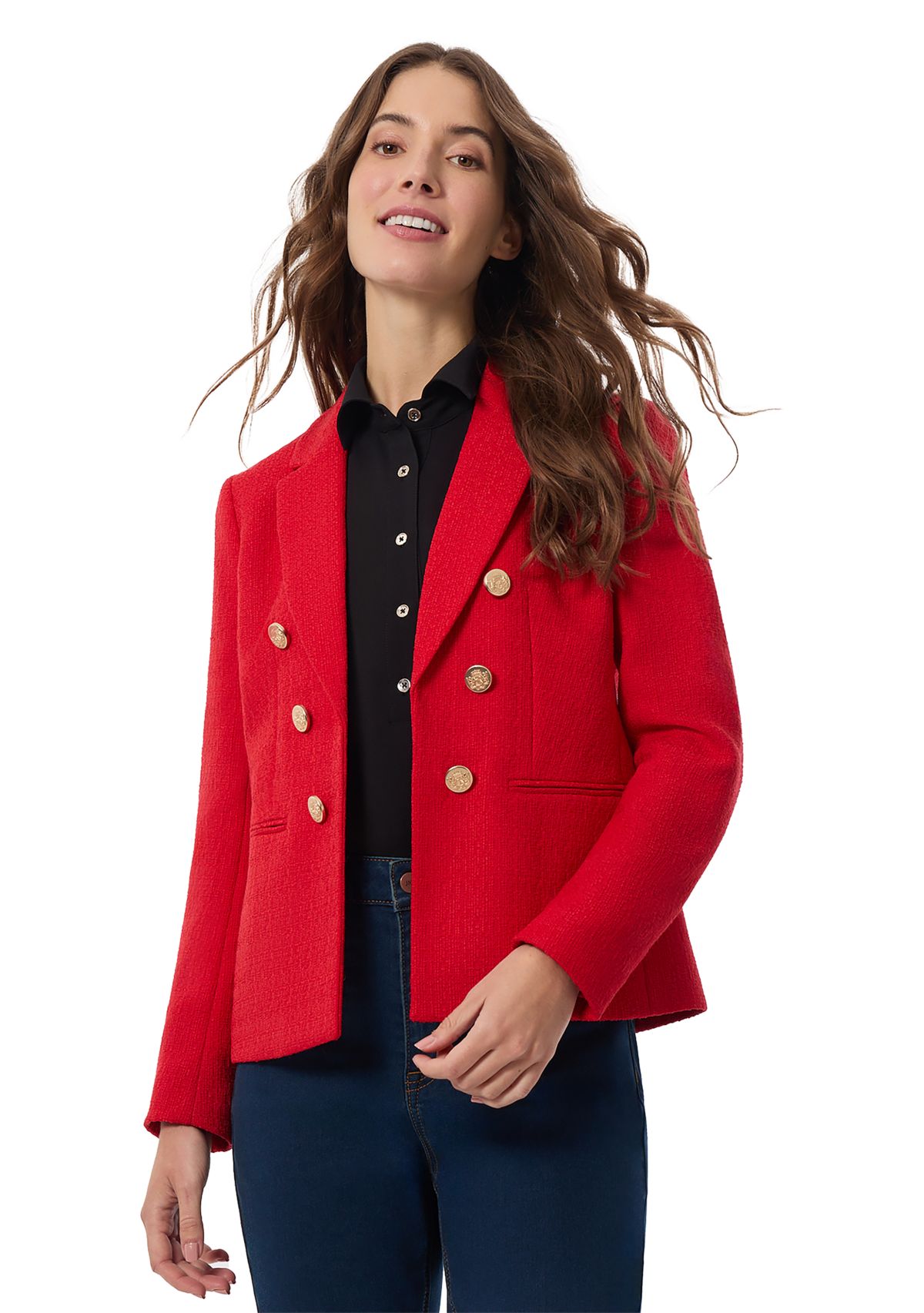 Womens Faux Double Breasted Tweed Jacket 