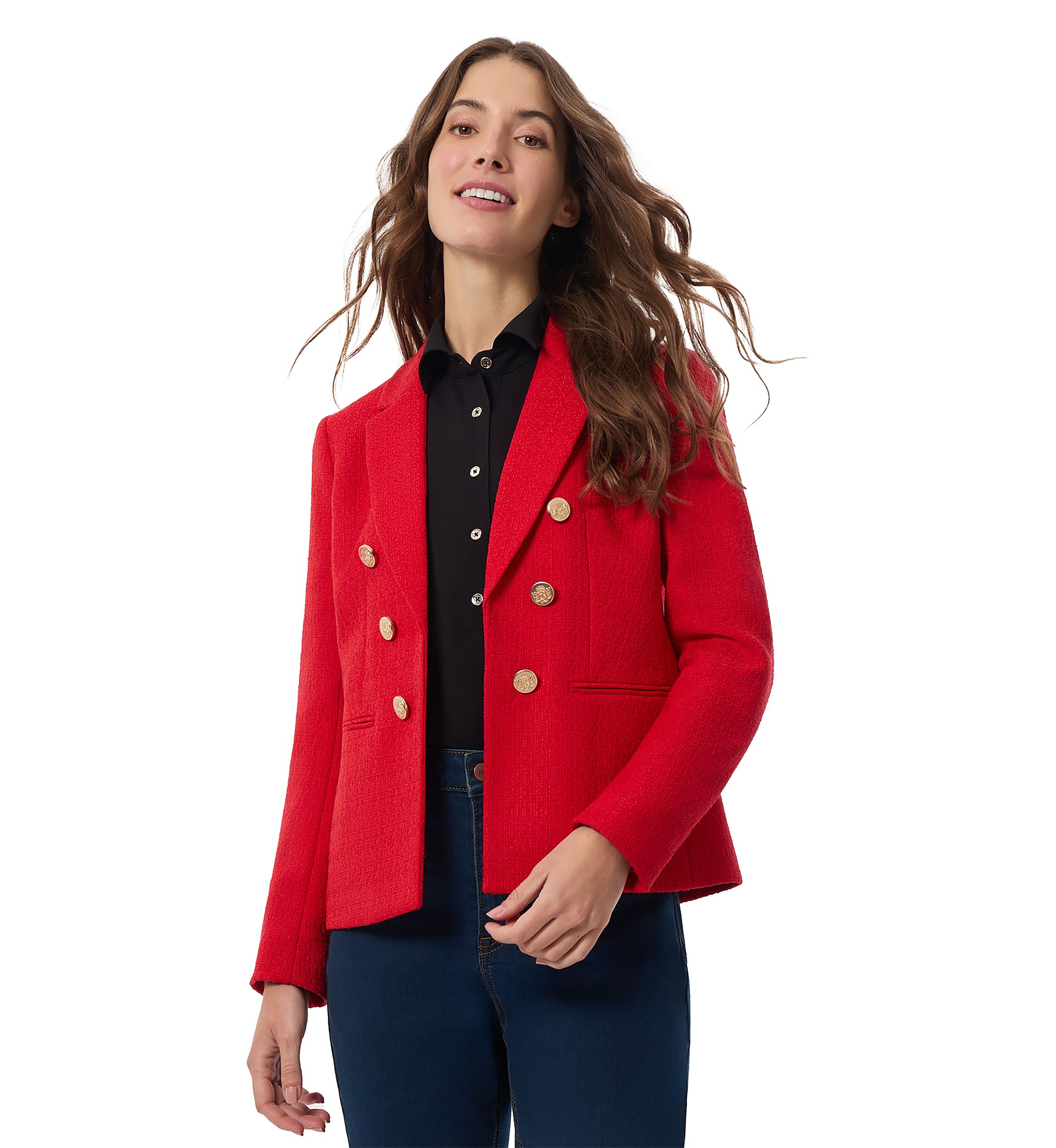 Womens Faux Double Breasted Tweed Jacket 