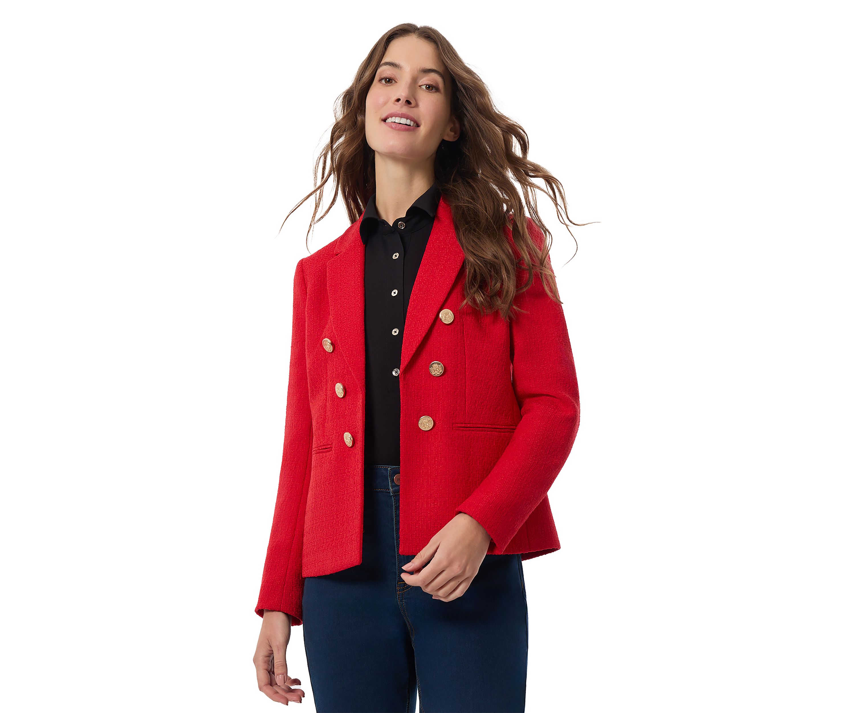Womens Faux Double Breasted Tweed Jacket 
