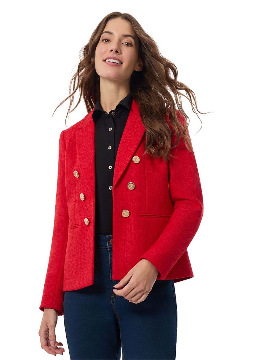 Womens Faux Double Breasted Tweed Jacket 