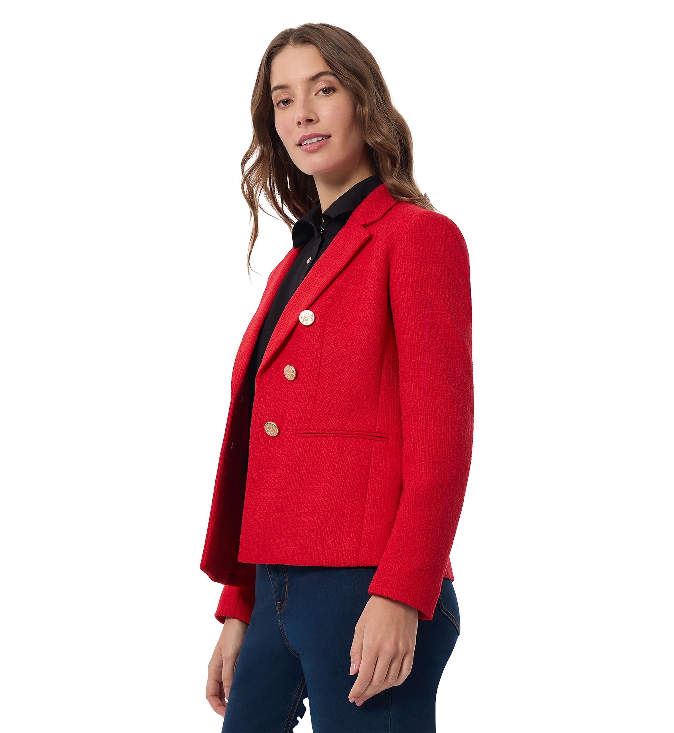 Womens Faux Double Breasted Tweed Jacket 