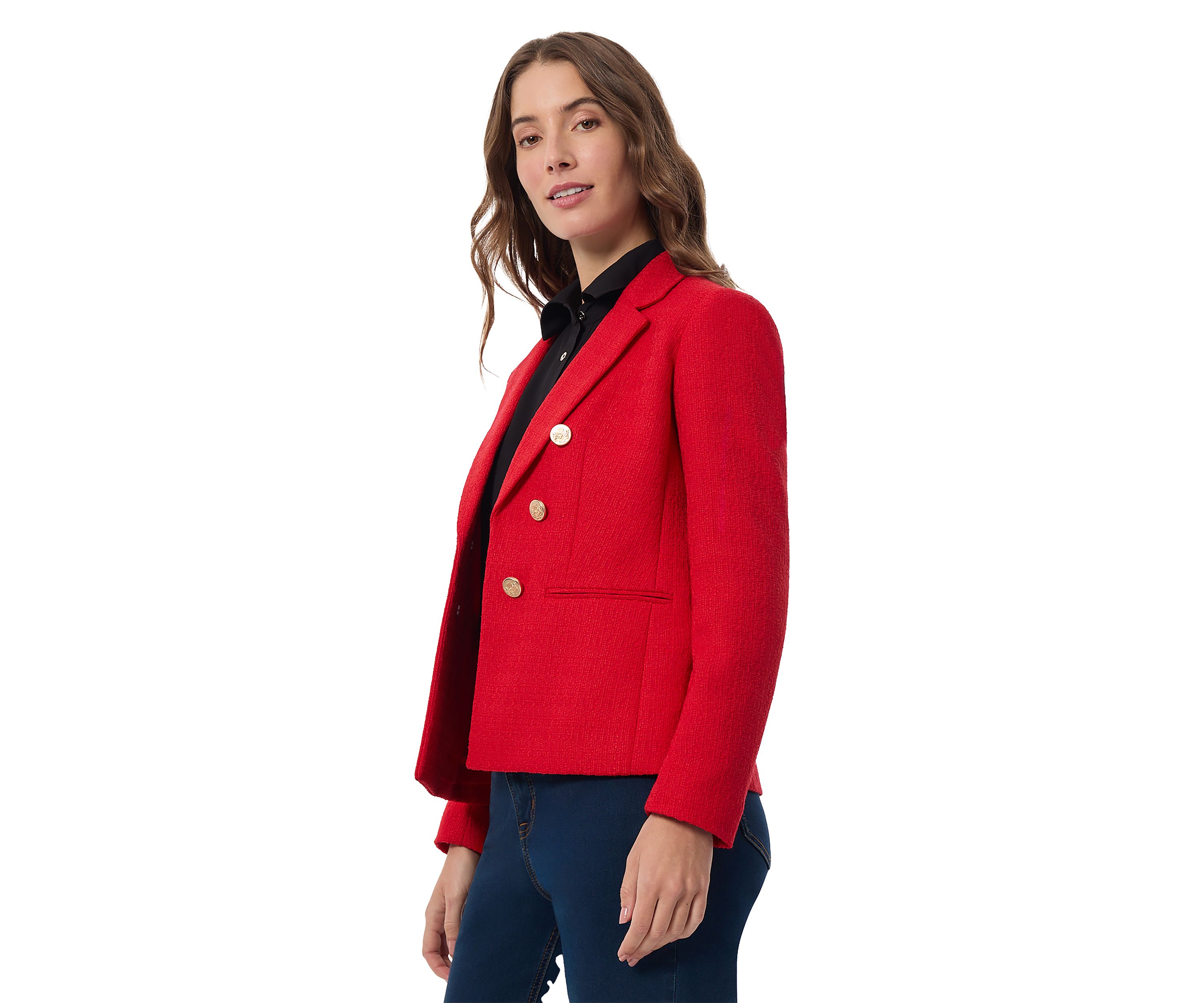 Womens Faux Double Breasted Tweed Jacket 