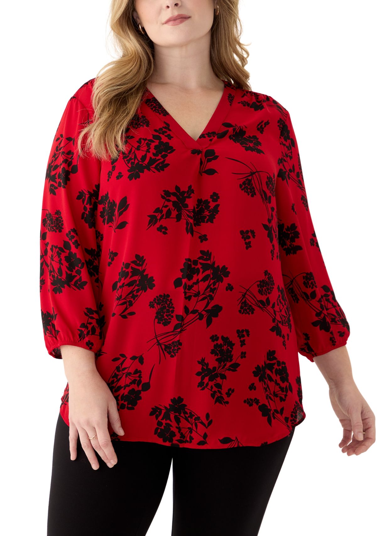 Plus Size Pleated Front Printed Top