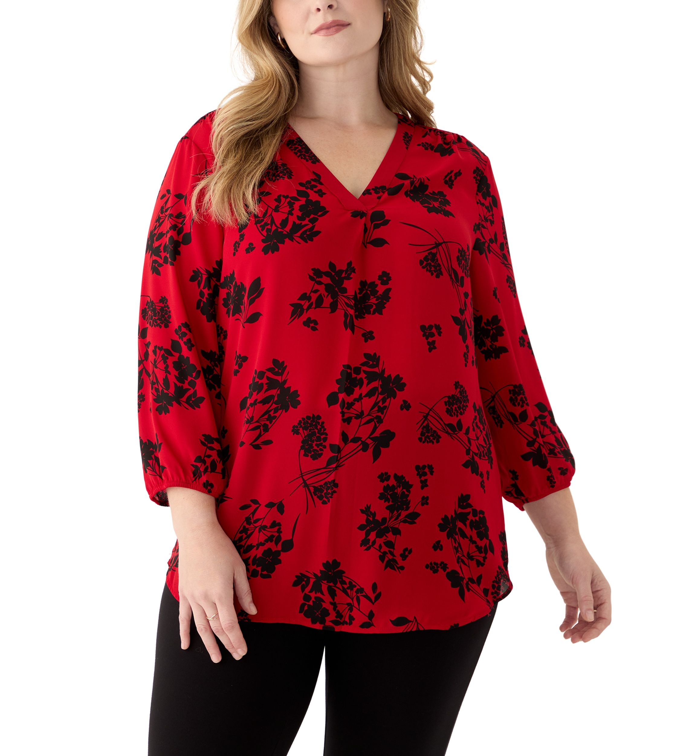 Plus Size Pleated Front Printed Top