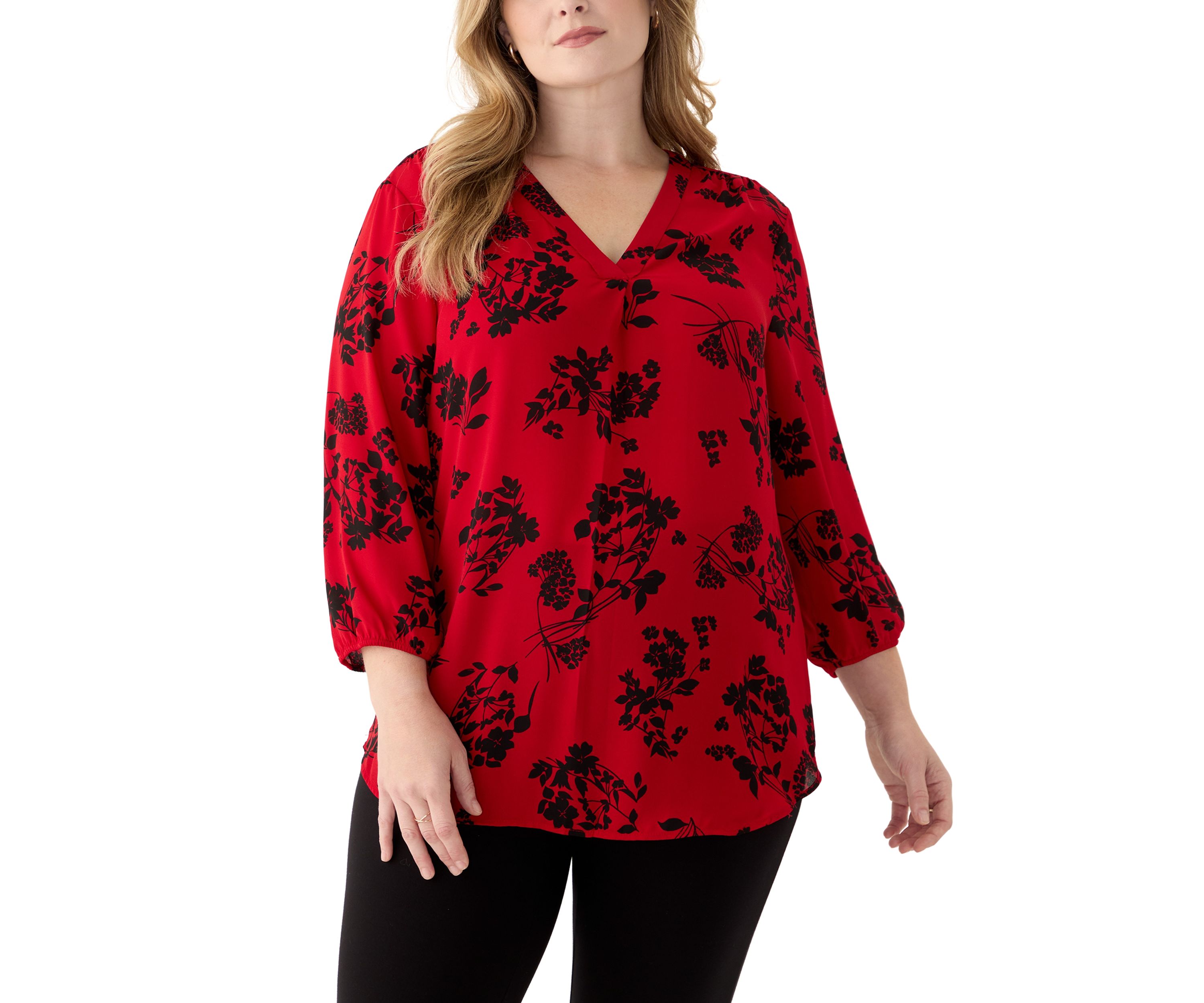 Plus Size Pleated Front Printed Top