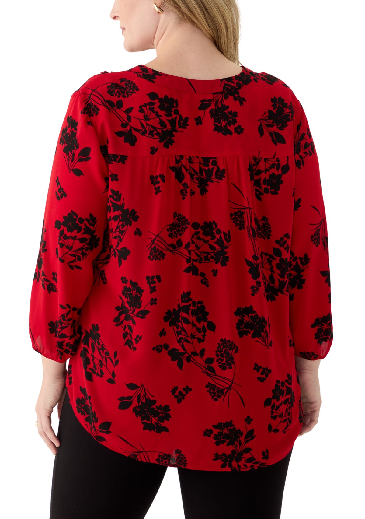 Plus Size Pleated Front Printed Top