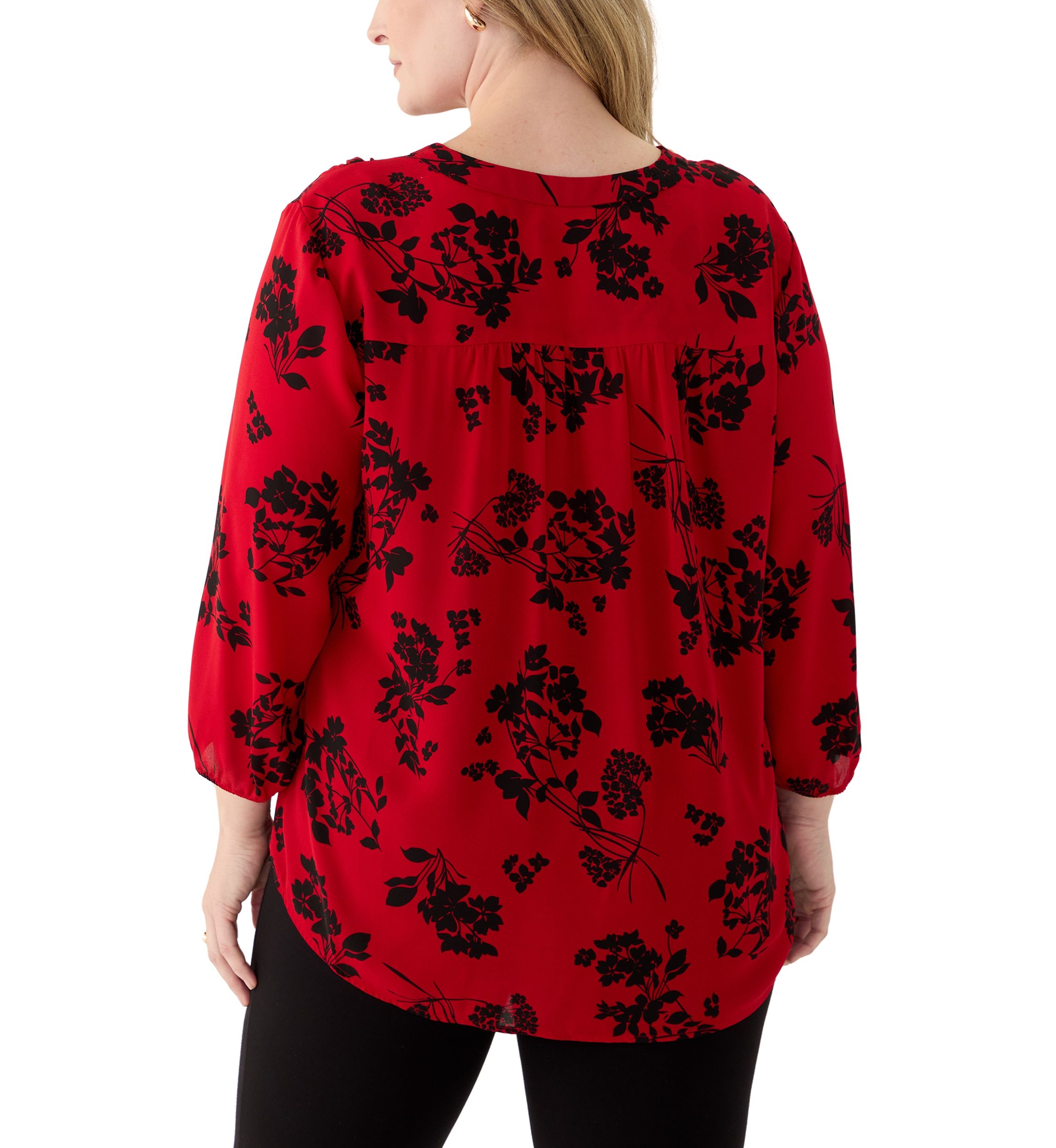 Plus Size Pleated Front Printed Top