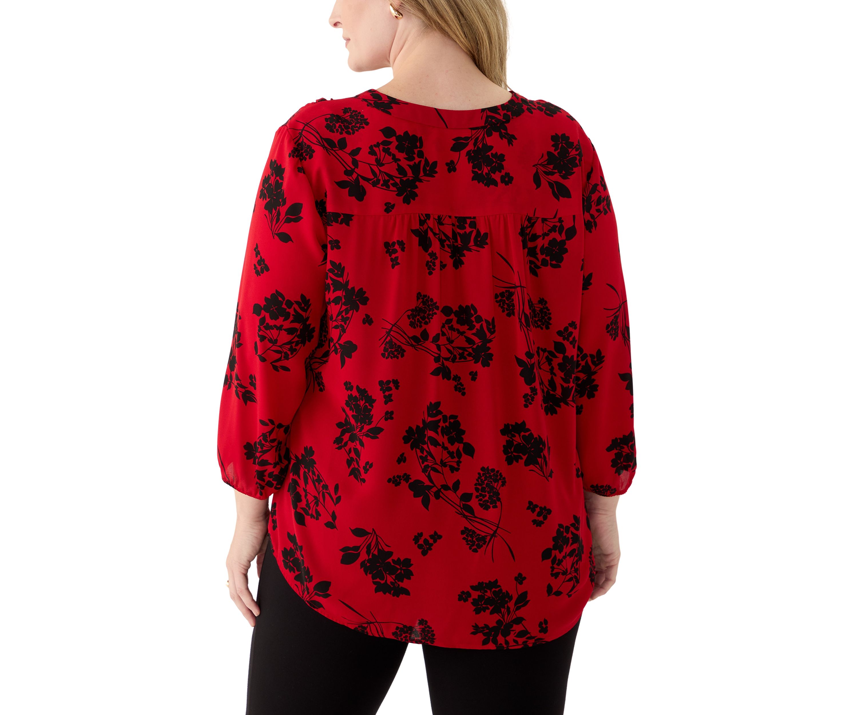 Plus Size Pleated Front Printed Top