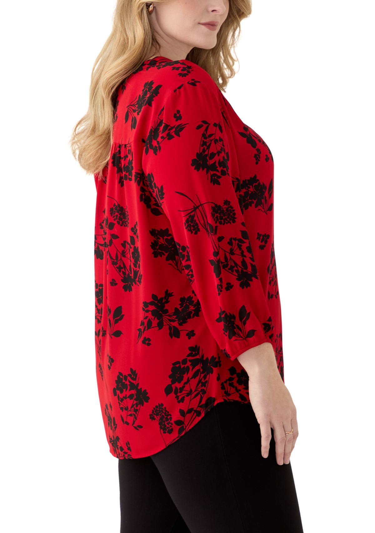 Plus Size Pleated Front Printed Top