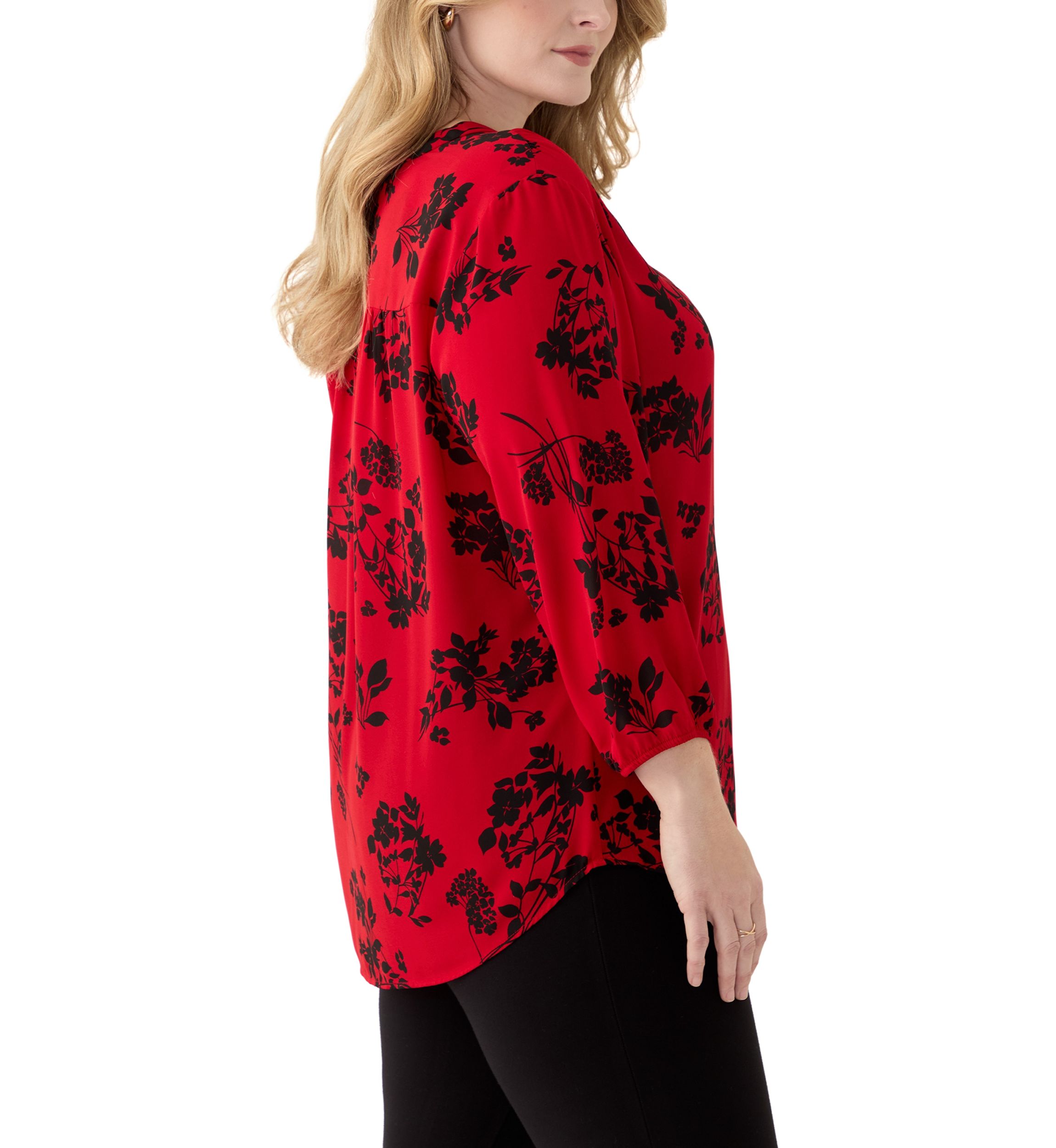 Plus Size Pleated Front Printed Top