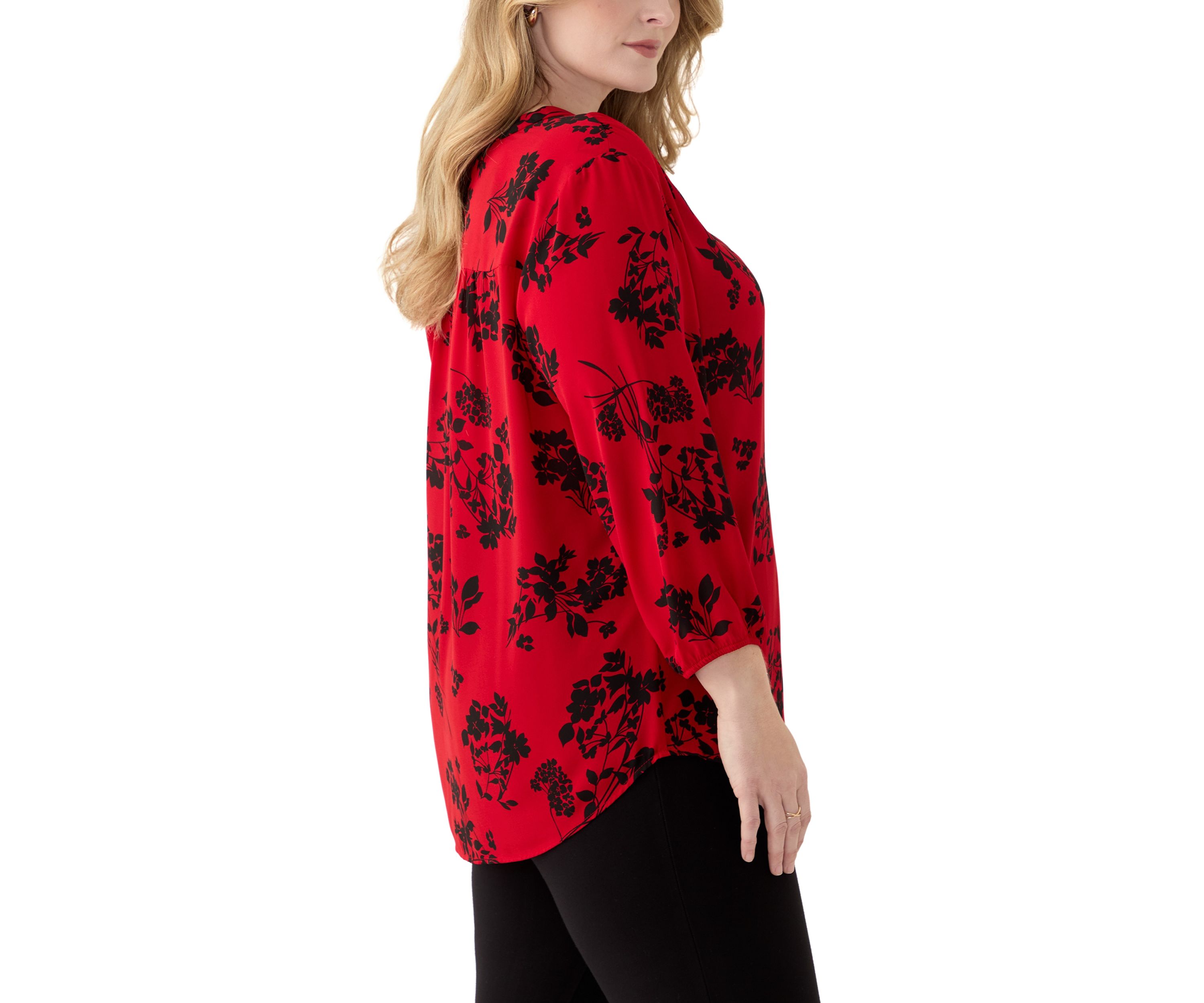 Plus Size Pleated Front Printed Top