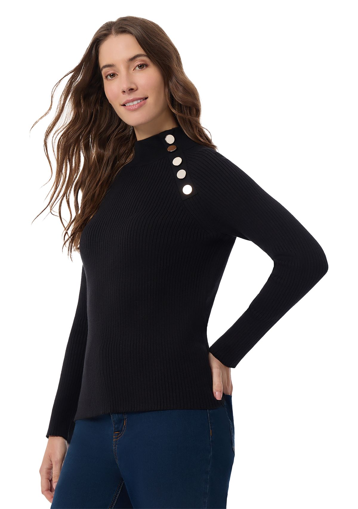 Womens Long Sleeve Ribbed Pullover Sweater 