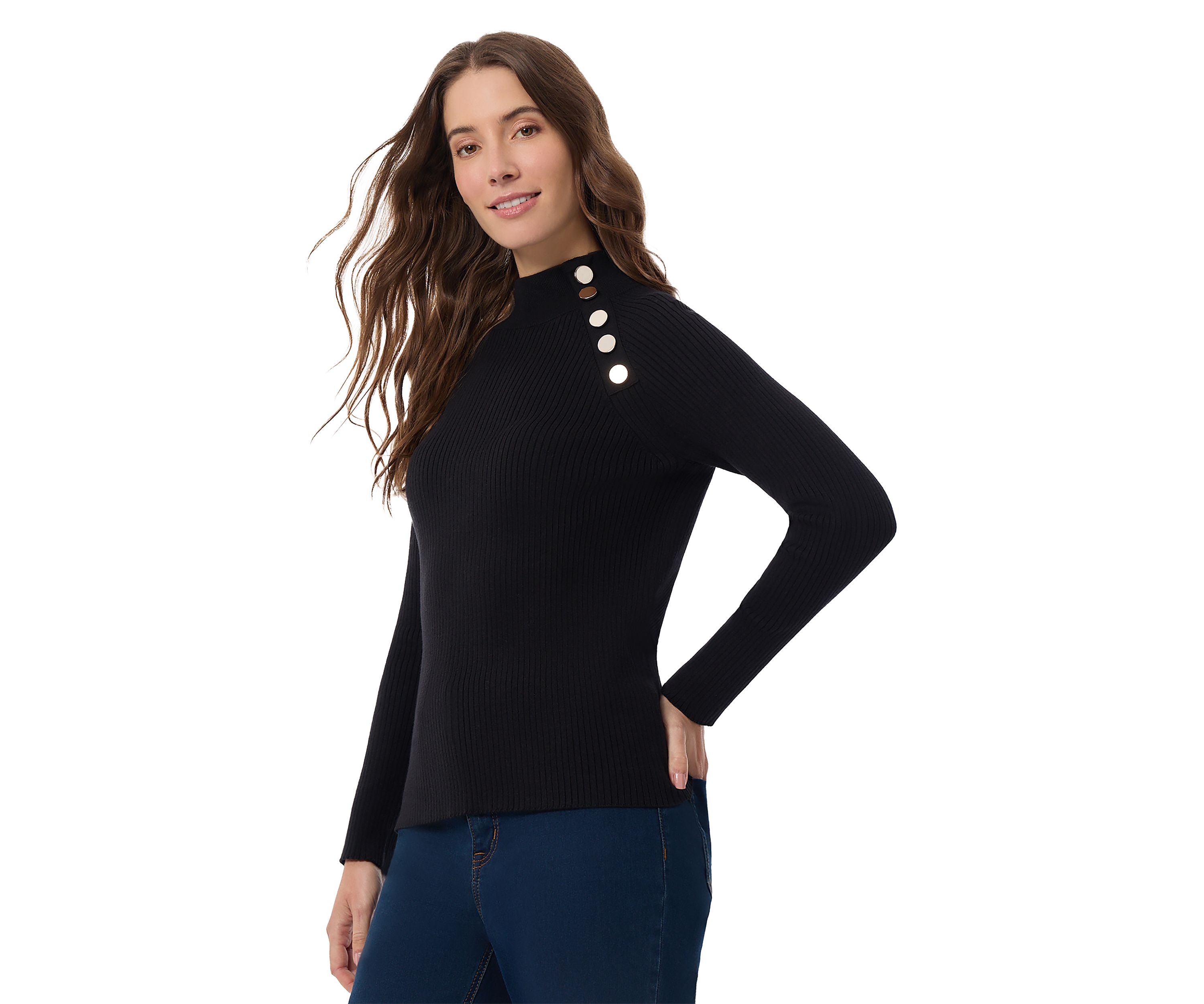 Petite Rib Raglan Pullover Sweater with Neck Placket