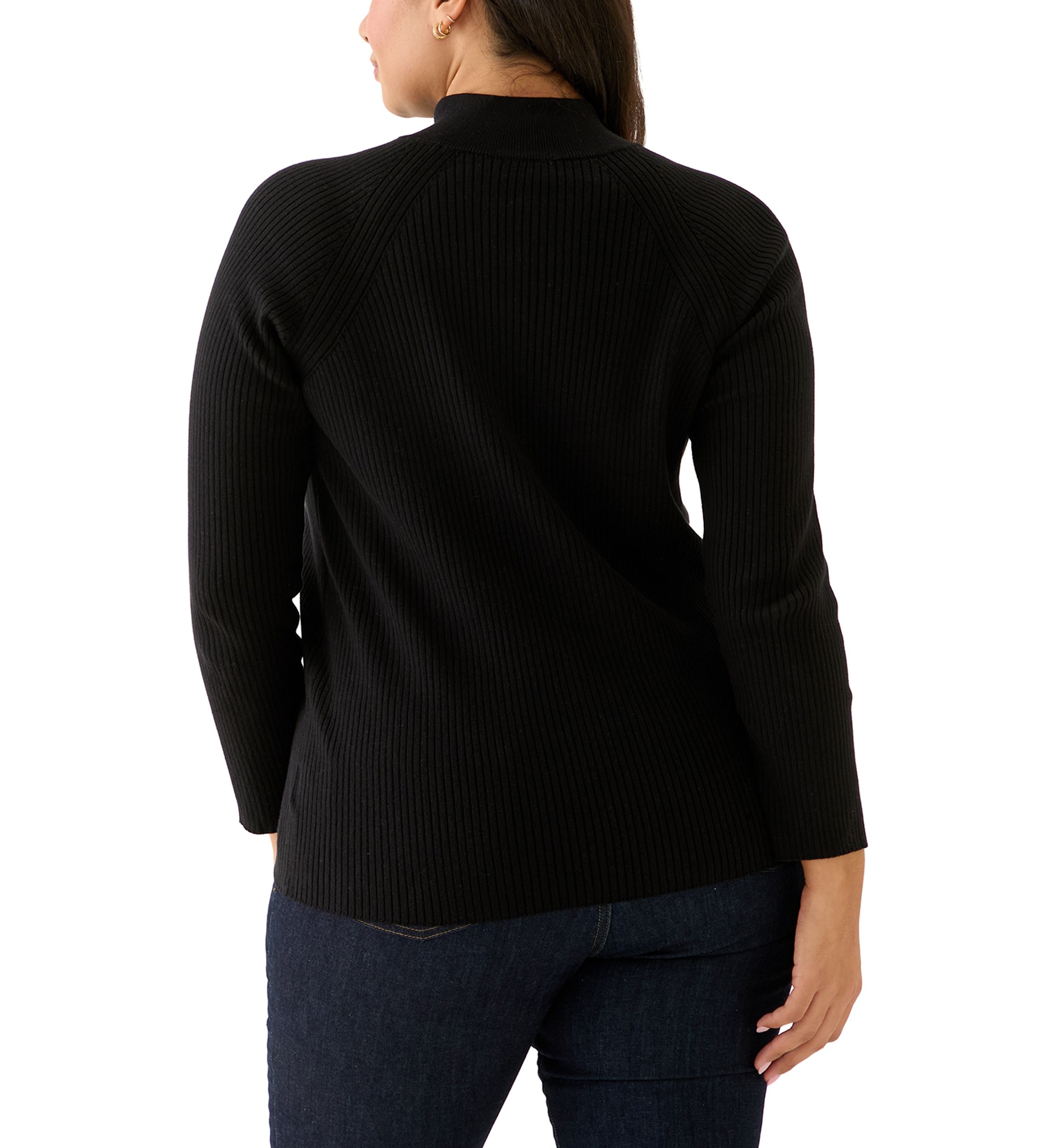 Plus Size Ribbed Raglan Sleeve Pullover with Neck Pleats