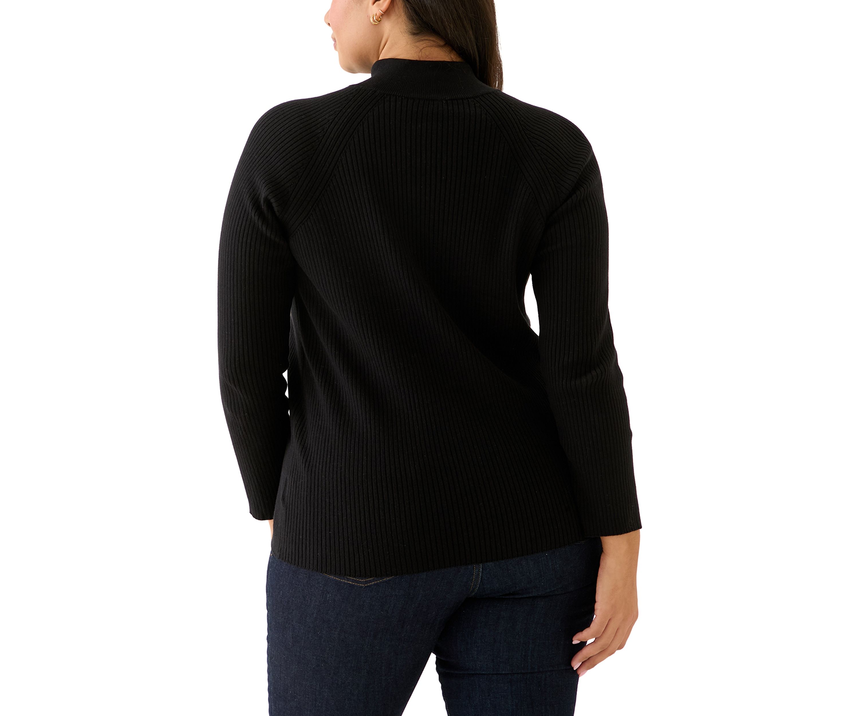 Plus Size Ribbed Raglan Sleeve Pullover with Neck Pleats