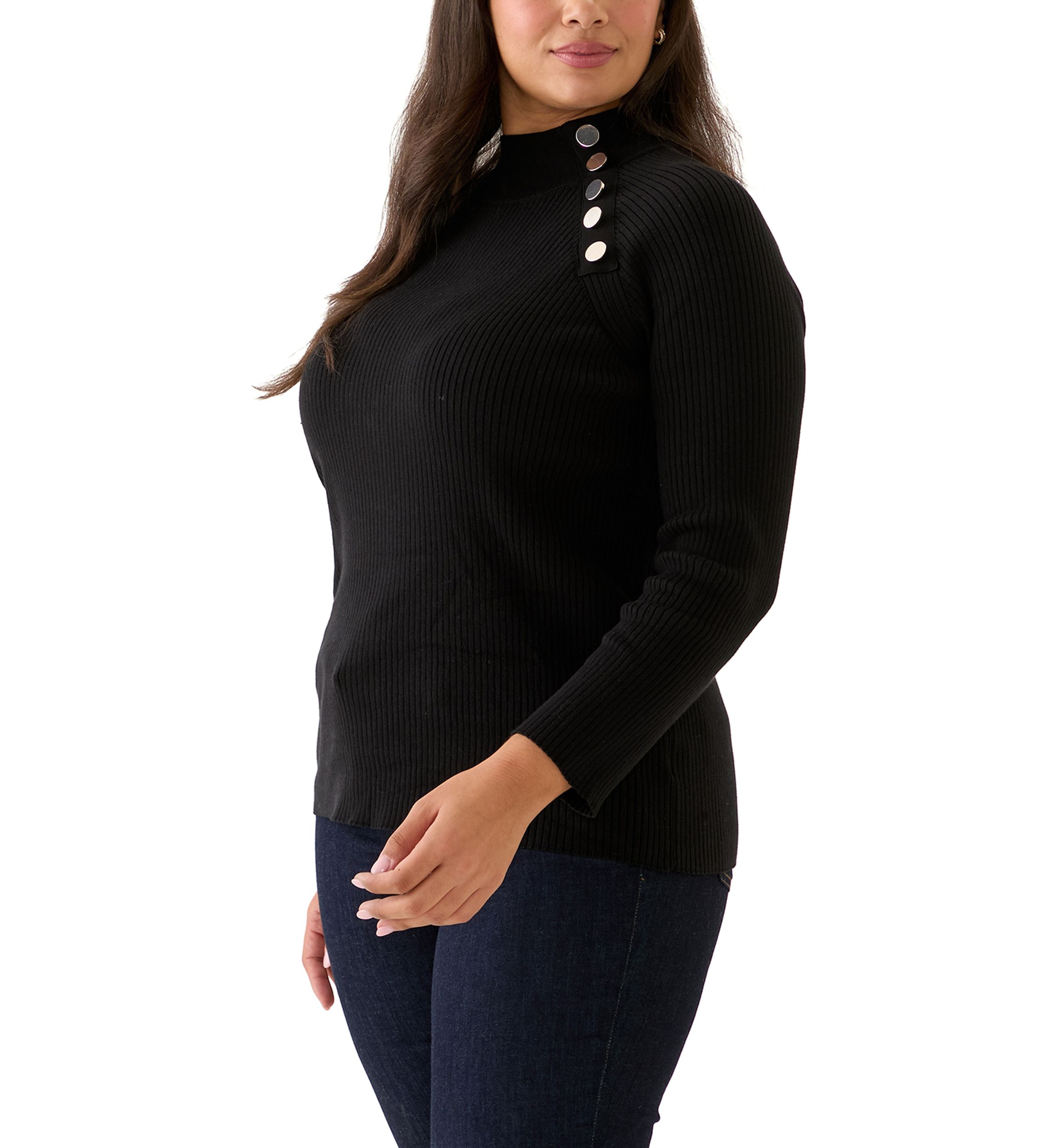 Plus Size Ribbed Raglan Sleeve Pullover with Neck Pleats