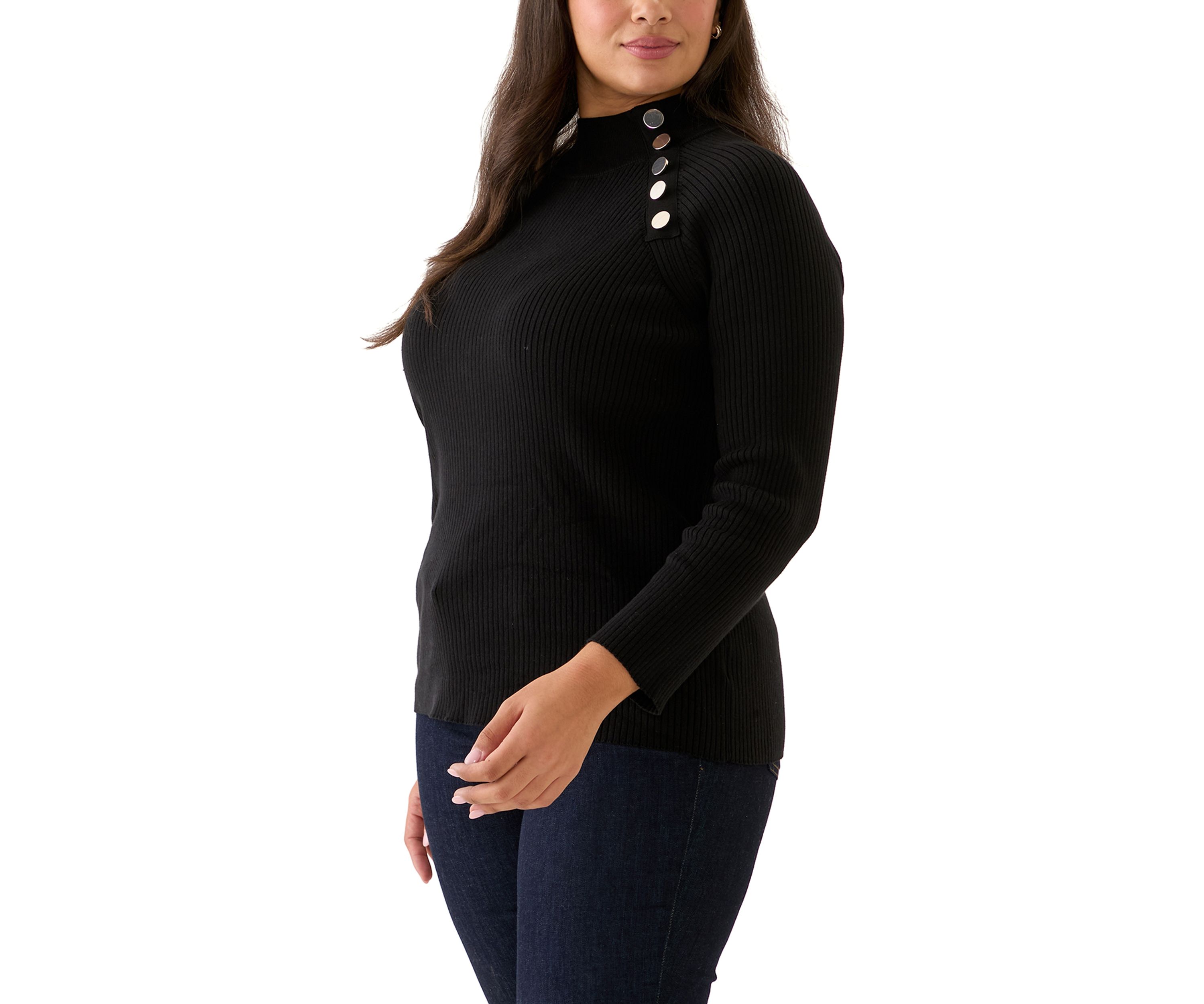 Plus Size Ribbed Raglan Sleeve Pullover with Neck Pleats