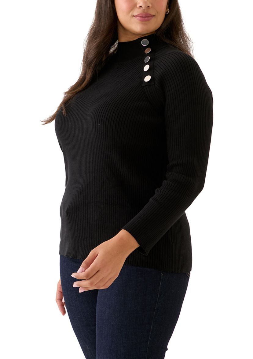 Plus Size Ribbed Raglan Sleeve Pullover with Neck Pleats