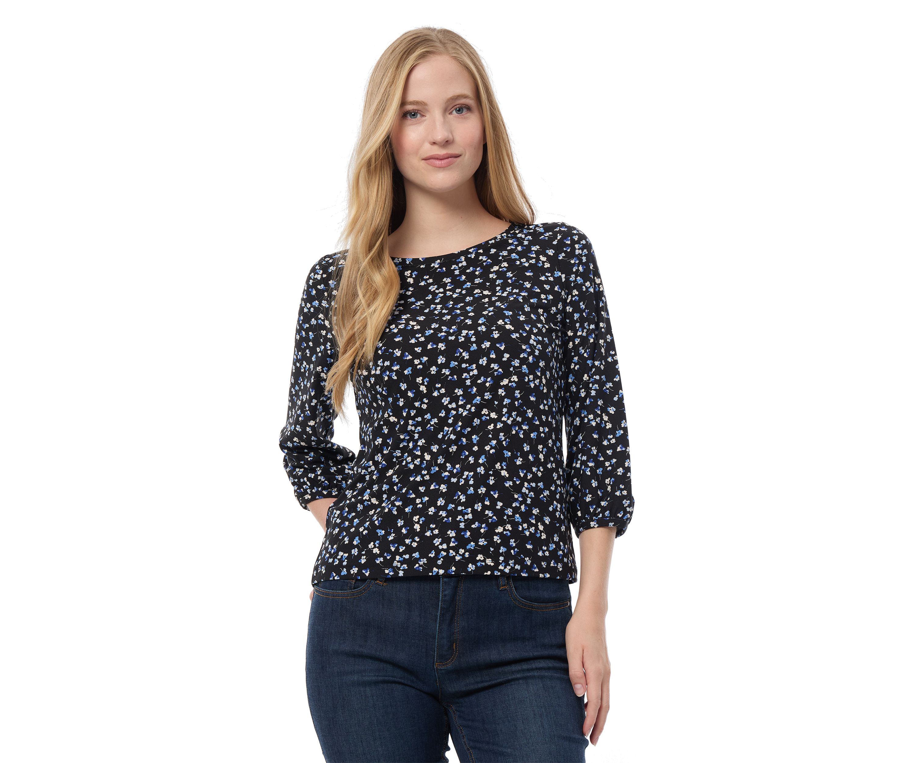 Womens 3/4 Printed Moss Crepe Top