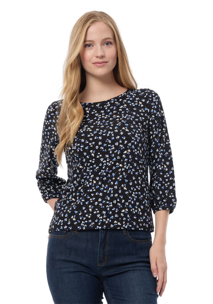 Womens 3/4 Printed Moss Crepe Top