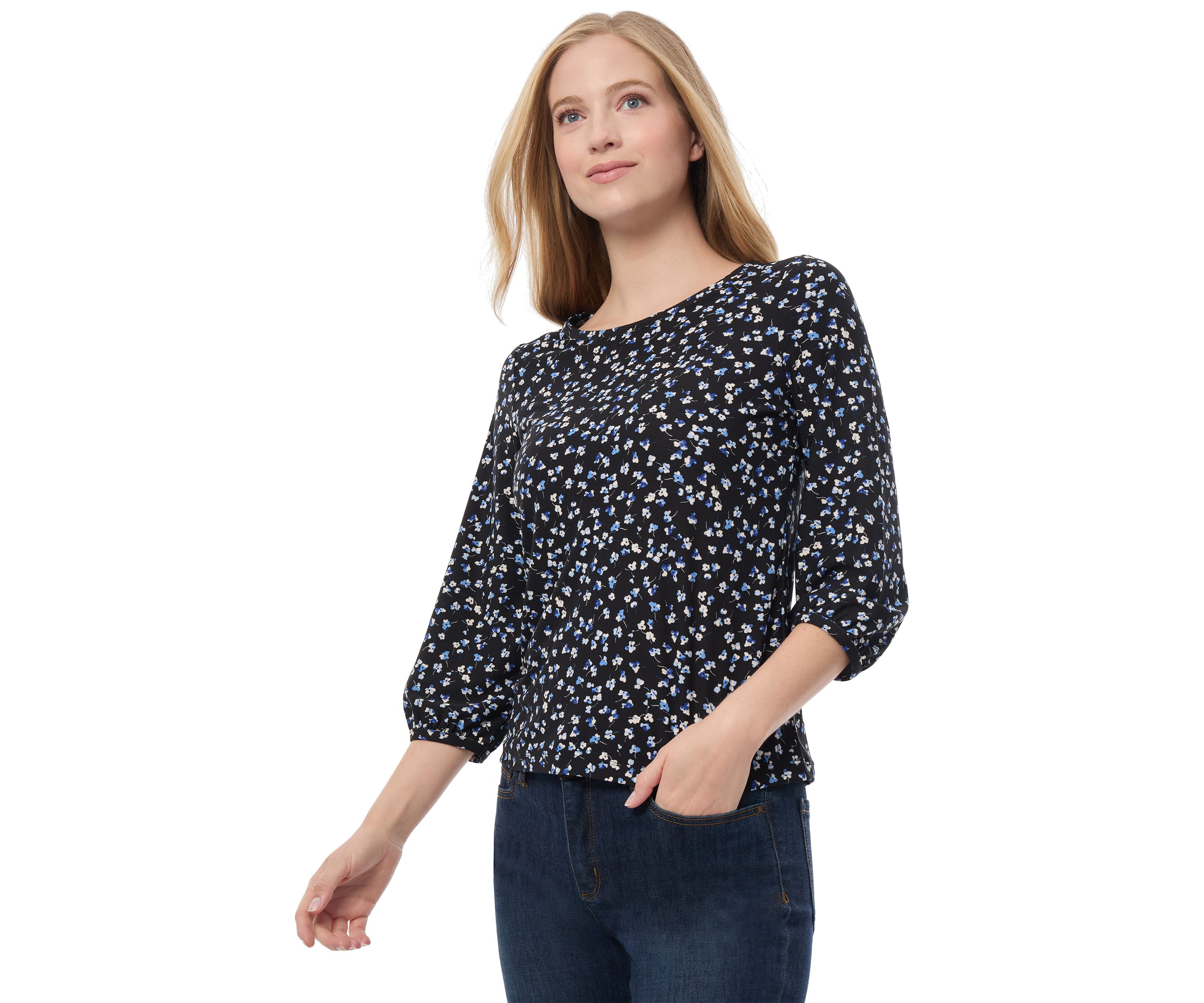 Womens 3/4 Printed Moss Crepe Top