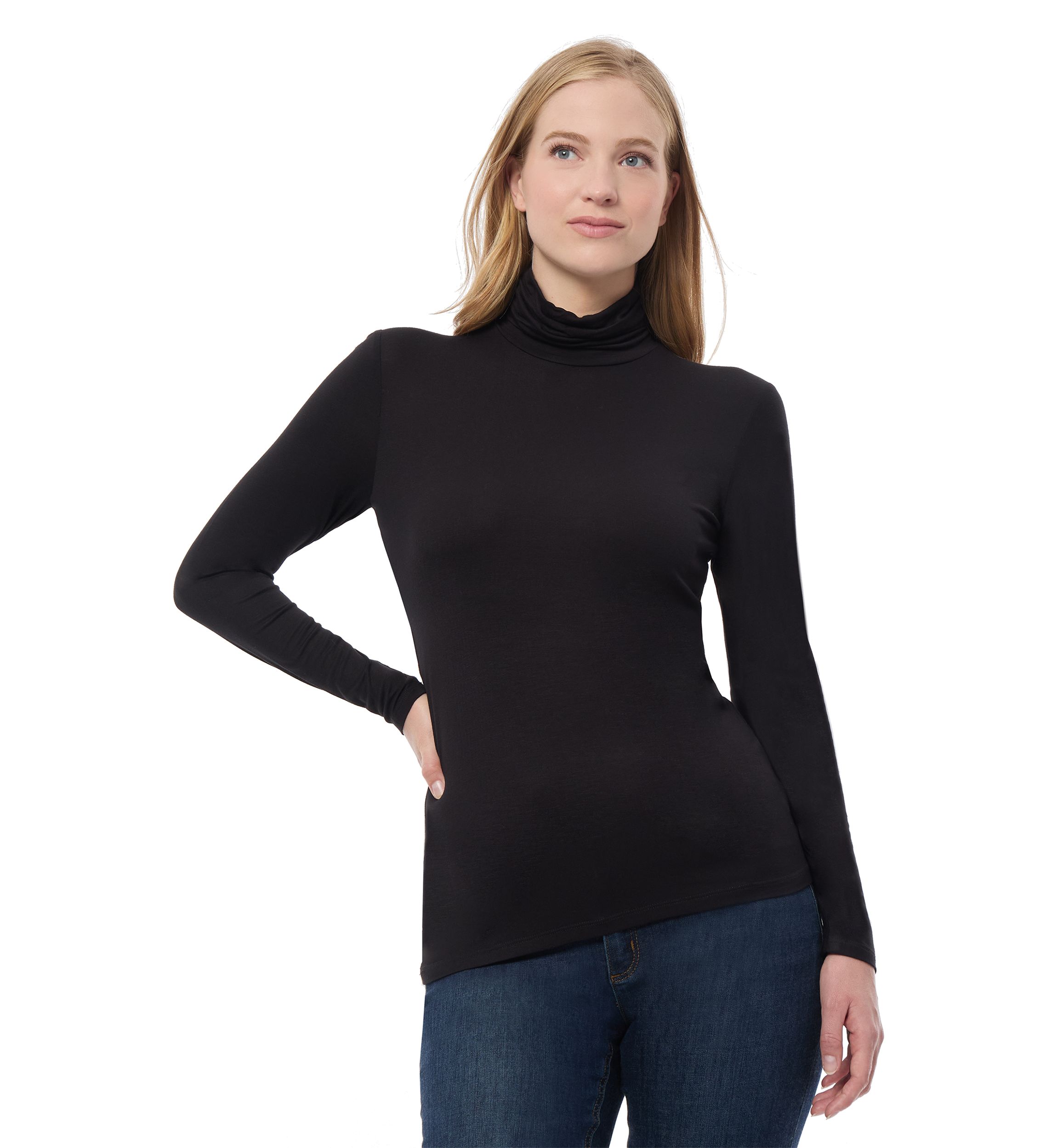 Womens Long Sleeve Jersey Turtleneck Top 