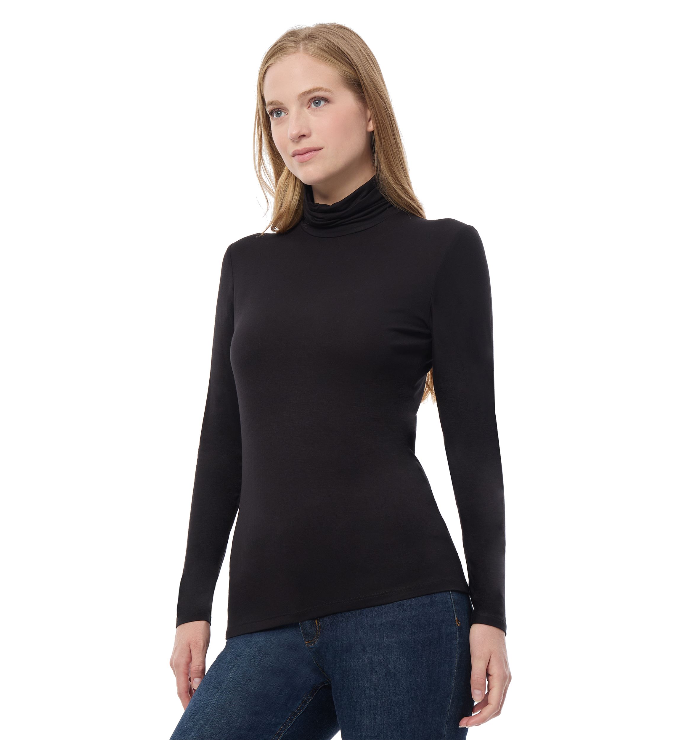 Womens Long Sleeve Jersey Turtleneck Top 
