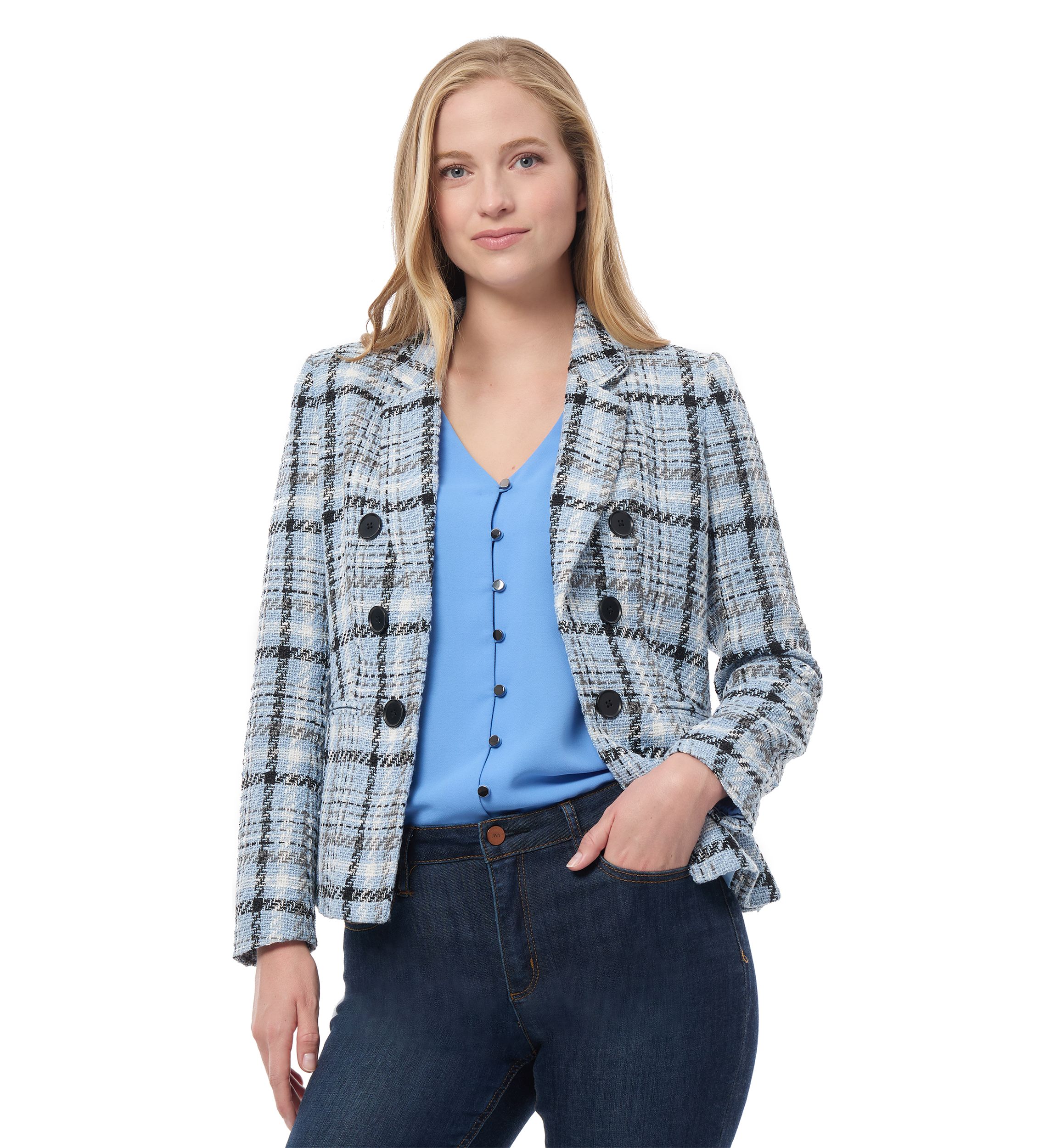 Womens Plaid Double Breasted Blazer