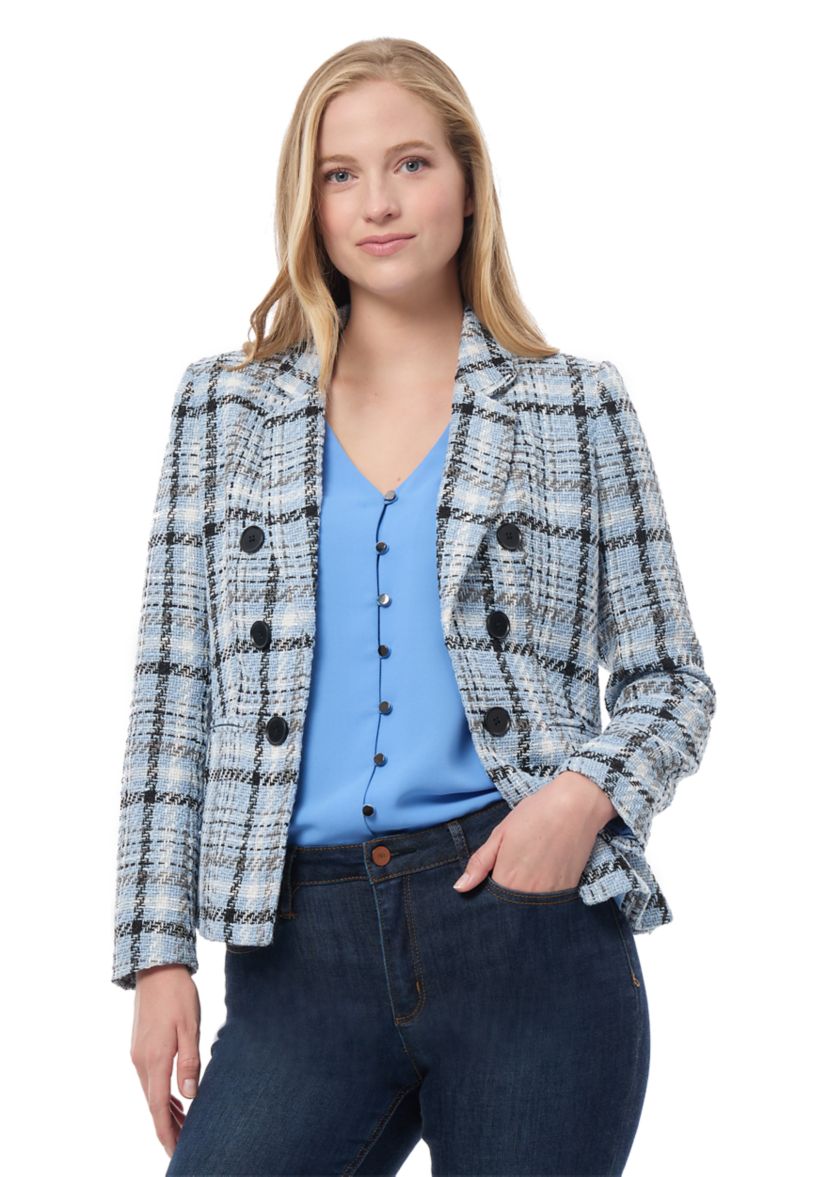 Womens Plaid Double Breasted Blazer