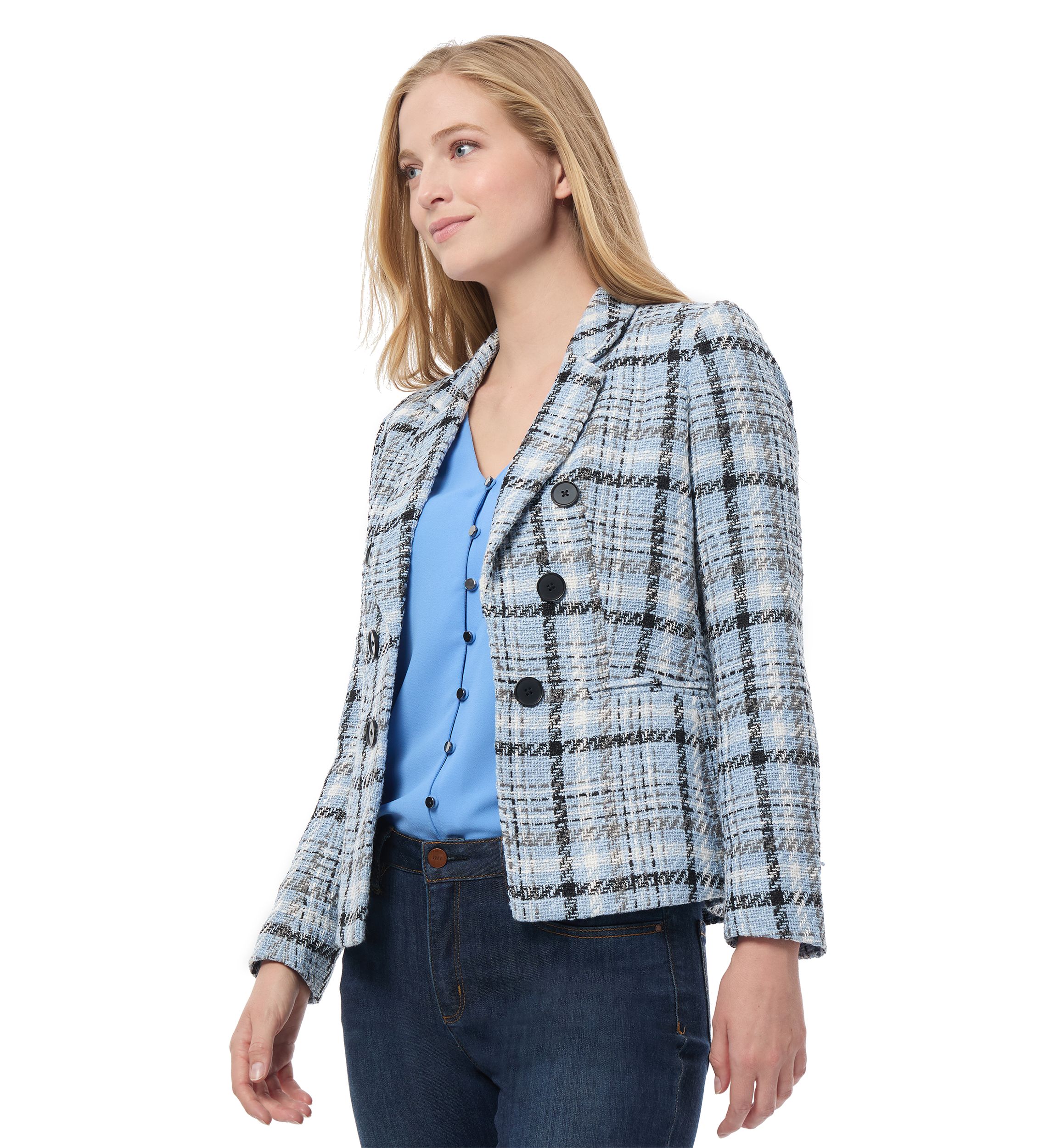 Womens Plaid Double Breasted Blazer