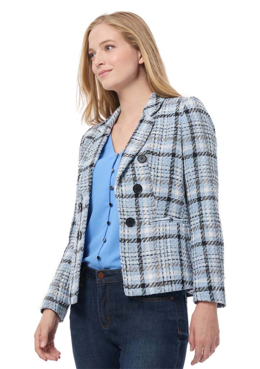 Womens Plaid Double Breasted Blazer