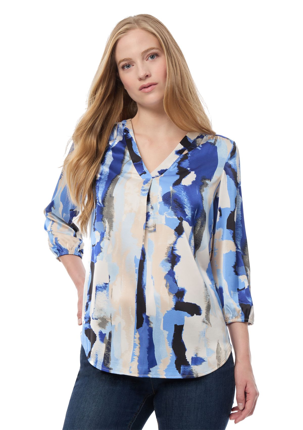 Womens 3/4 Printed Satin Blouse 