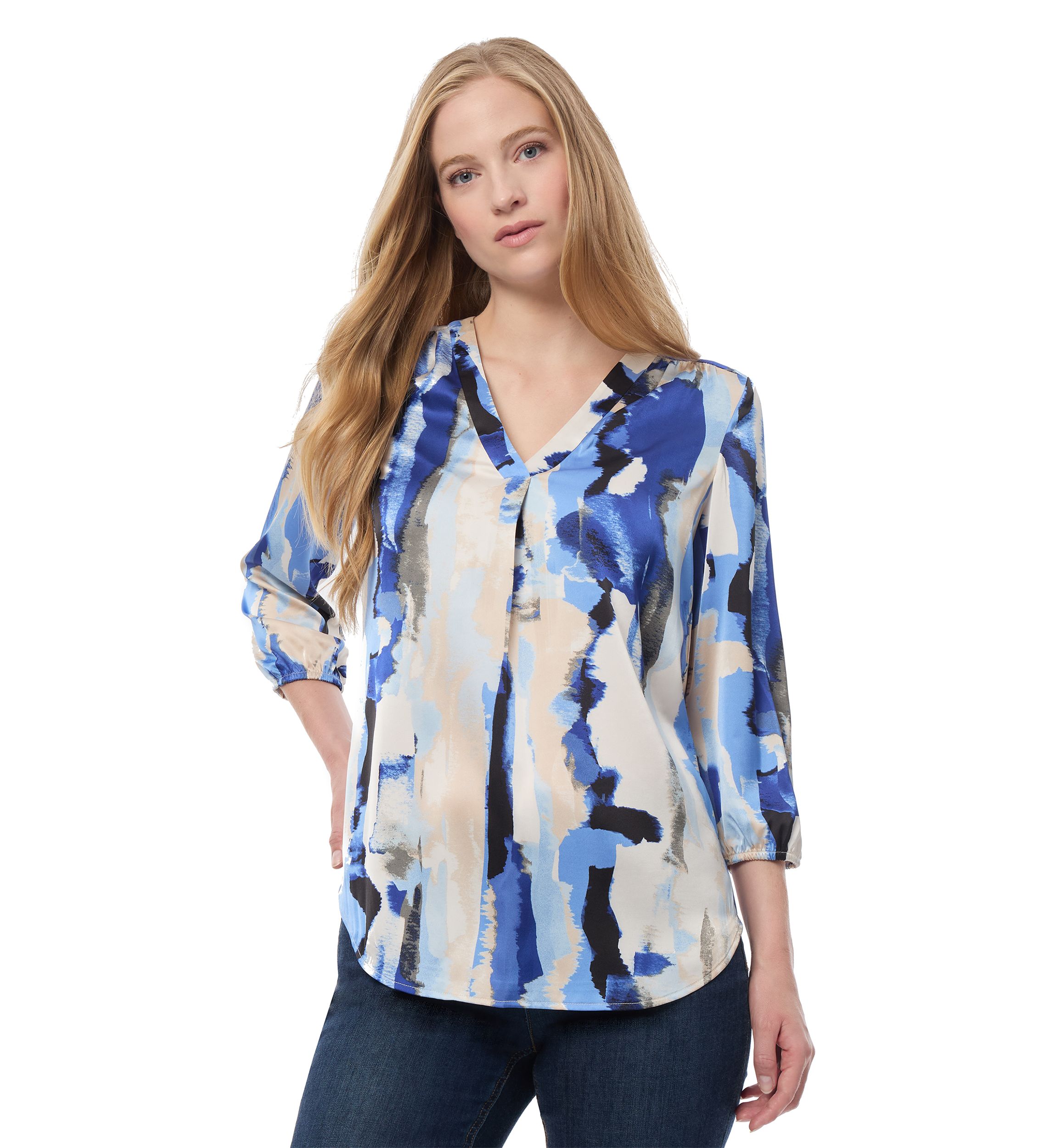 Womens 3/4 Printed Satin Blouse 