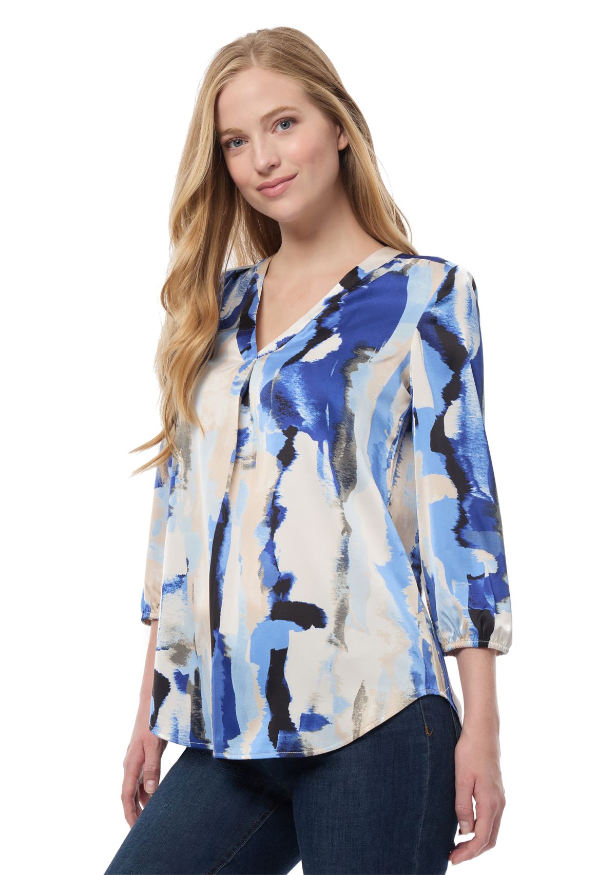 Womens 3/4 Printed Satin Blouse 
