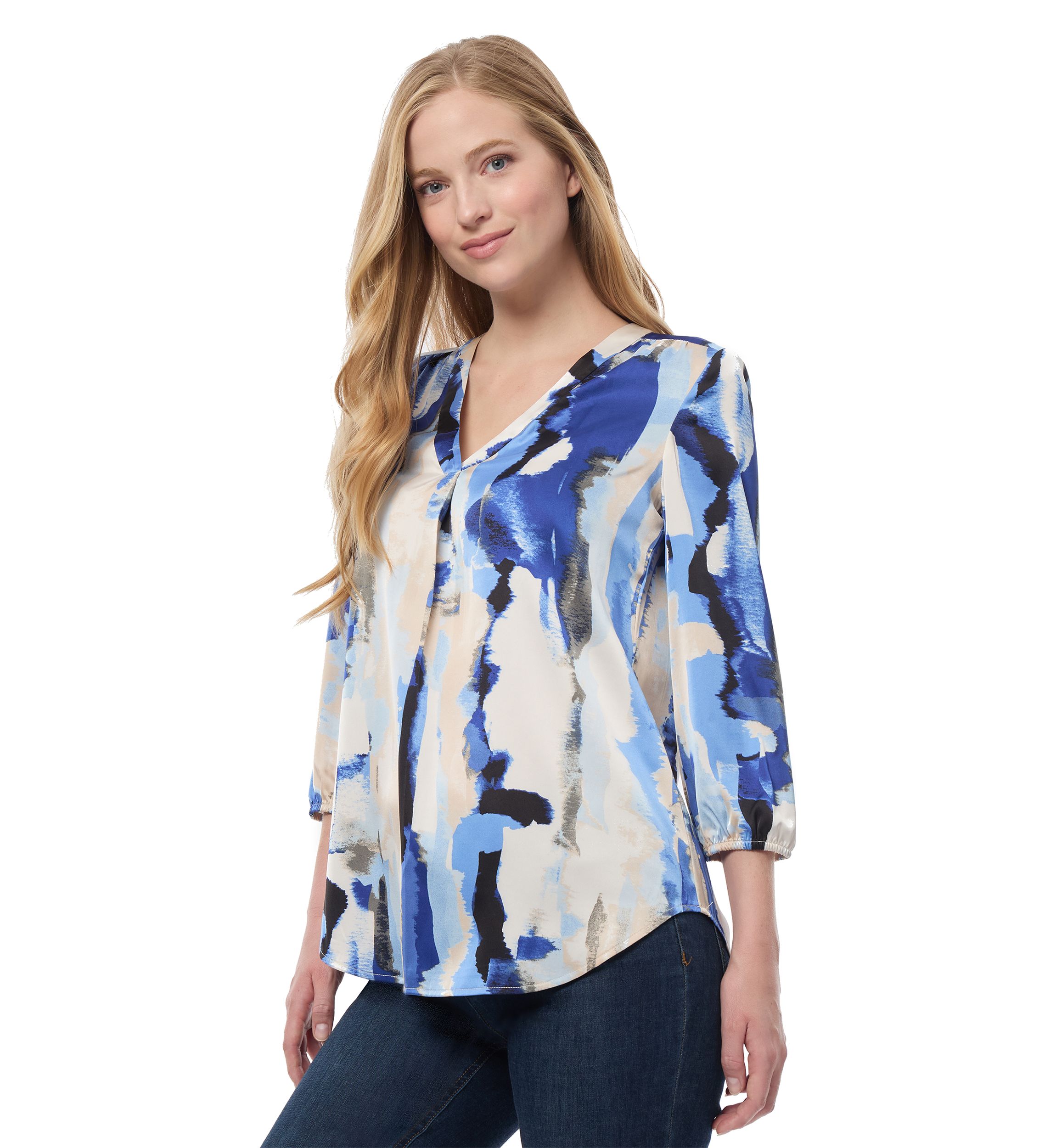 Womens 3/4 Printed Satin Blouse 