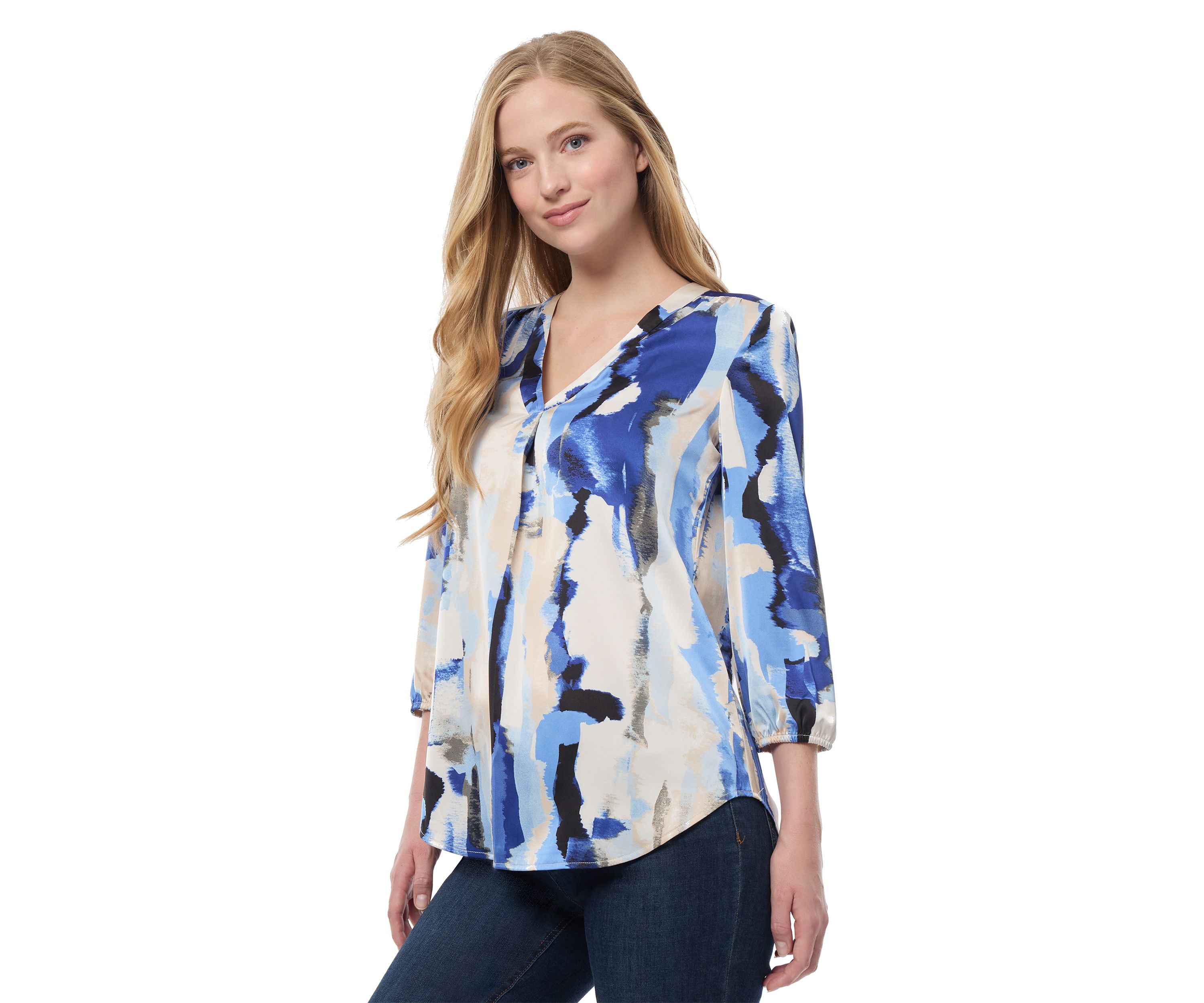 Womens 3/4 Printed Satin Blouse 